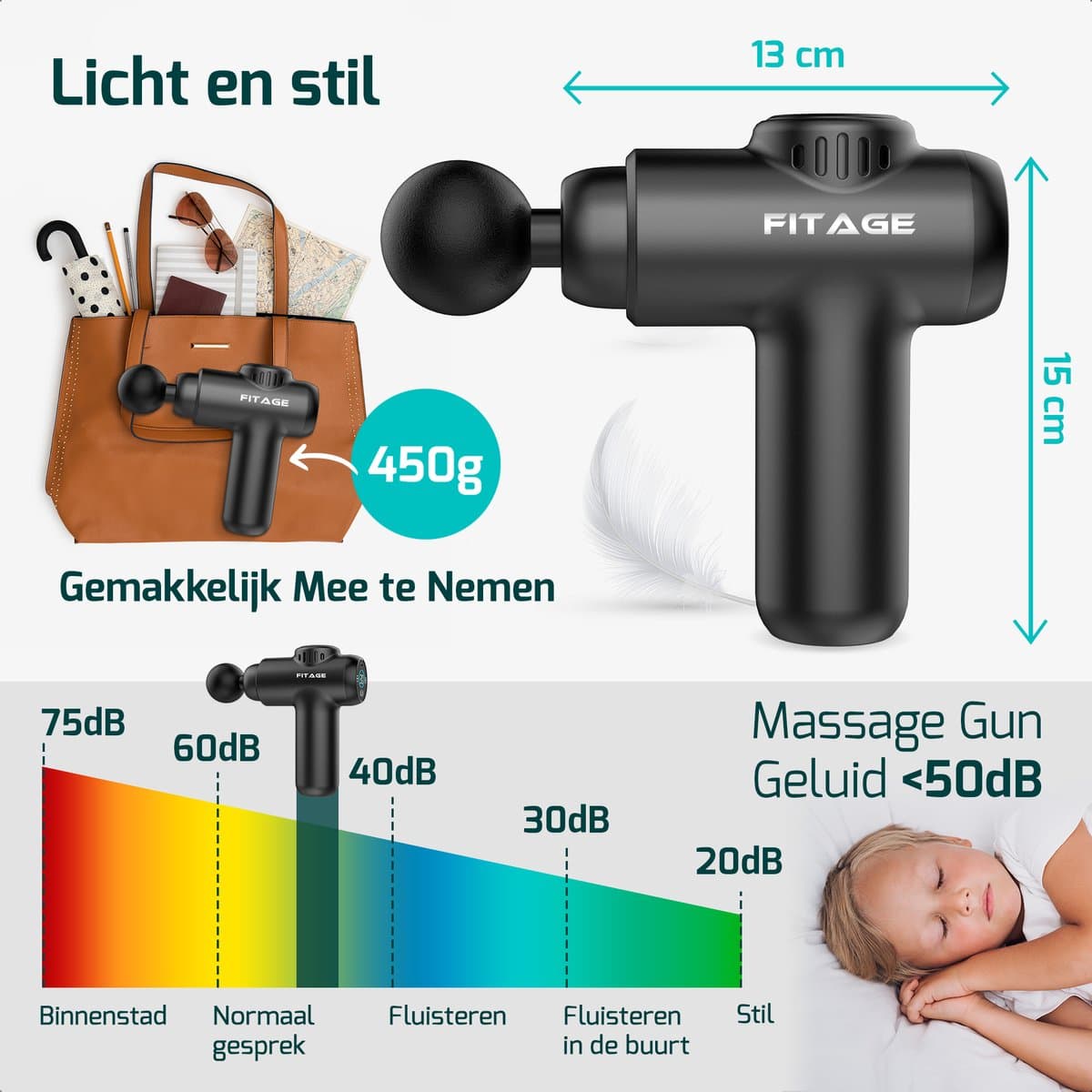 FITAGE Massage Gun Mini: 30 standen, 8 opzetstukken, draadloos thumbnail 7