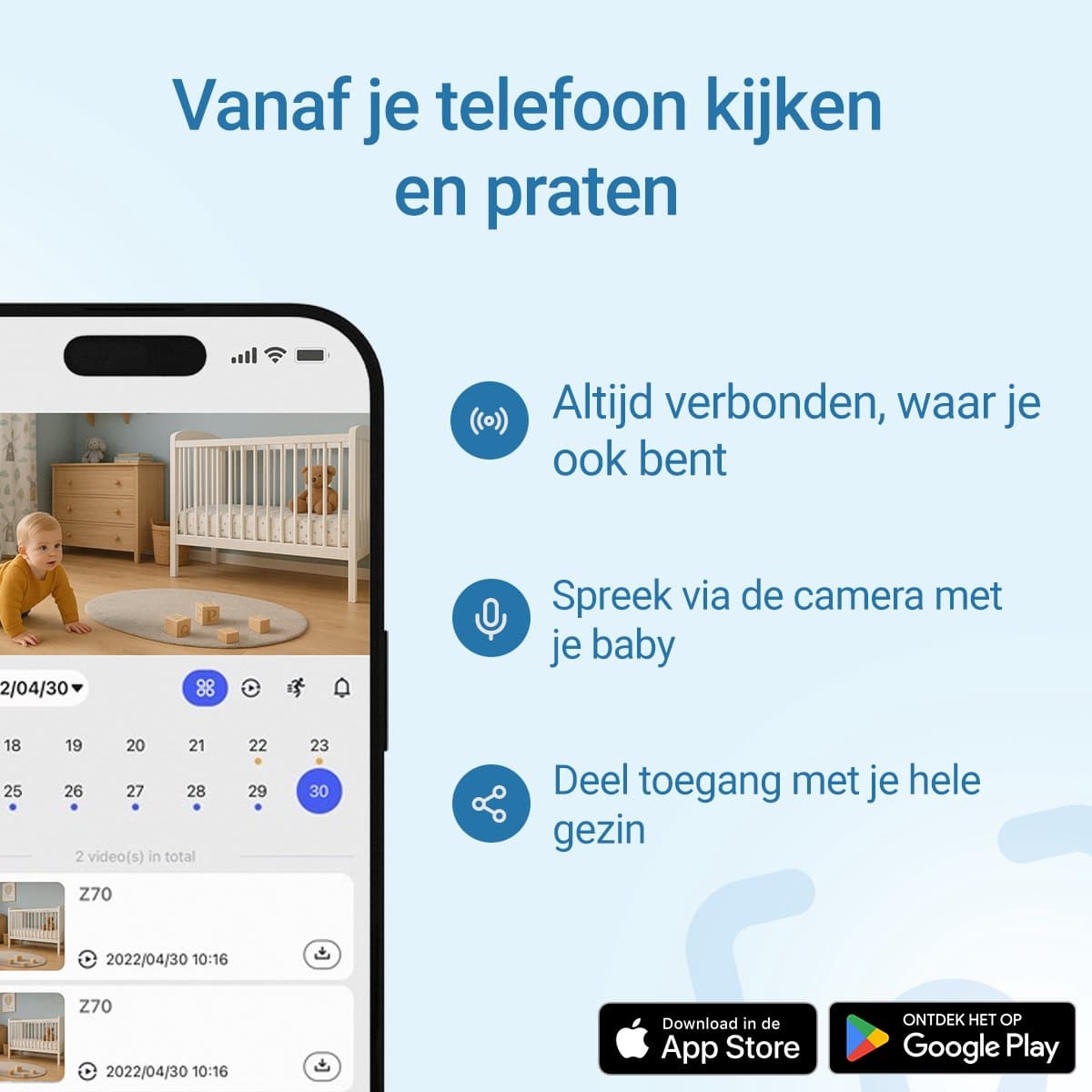 Living Needs - Babyfoon met Camera en App - Zwart - Full HD en Nachtzicht - Baby monitor met Geluids- en Bewegingsdetectie thumbnail 3