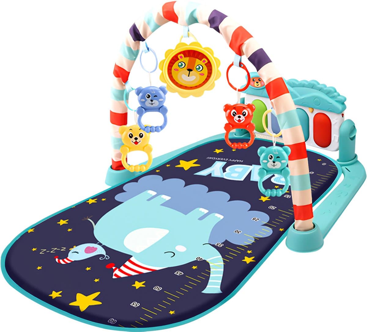 Velox Goods VL-504 Baby Gym met Fitness Piano – Speelkleed voor Baby's vanaf 3 Maanden – Educatief Activiteitencentrum met Muziek, Licht en Verwijderbare Speeltjes – Stimuleert Motorische Ontwikkeling – Blauw thumbnail 3