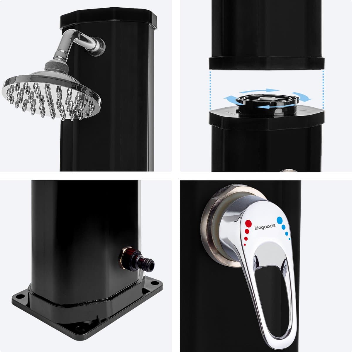 LifeGoods Buitendouche - Solar - Tuindouche - 360° Draaibare Douchekop - 35L - Zwart thumbnail 4