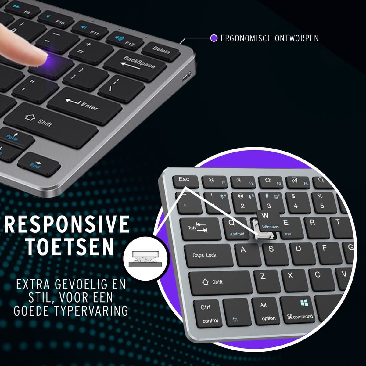Draadloos Bluetooth toetsenbord QWERTY - Verbind 3 Apparaten Tegelijk - Space grey thumbnail 8