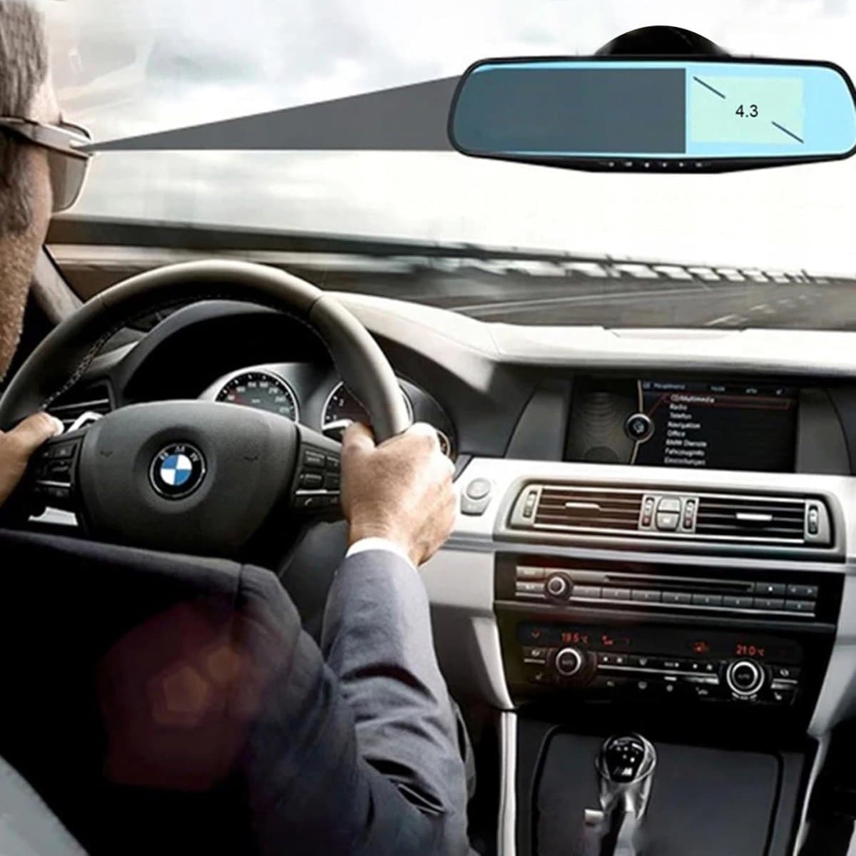 Full HD autospiegeldashcam met achteruitrijcamera met nachtzicht, loop-opname en 4,3-inch display, 170° voor / 120° achter, 1080P dubbele autocamera, parkeermonitor, achteruitrijmonitorsysteem thumbnail 2