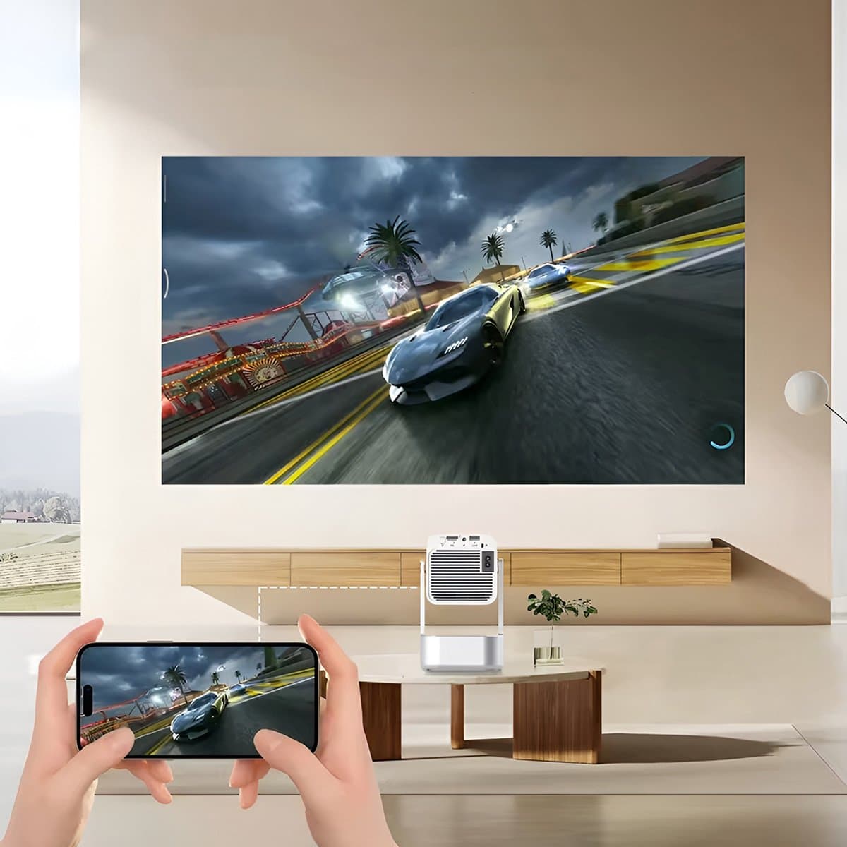 Zenwire® PrimeView IMC360 – Mini Projector 360° Android 13 – Beamer WiFi 6 – Bluetooth 5.2 – Full HD 1080p – 4K-ondersteuning – 400 ANSI Lumen – 270° Rotatie – Autofocus – Compact & Stil thumbnail 3