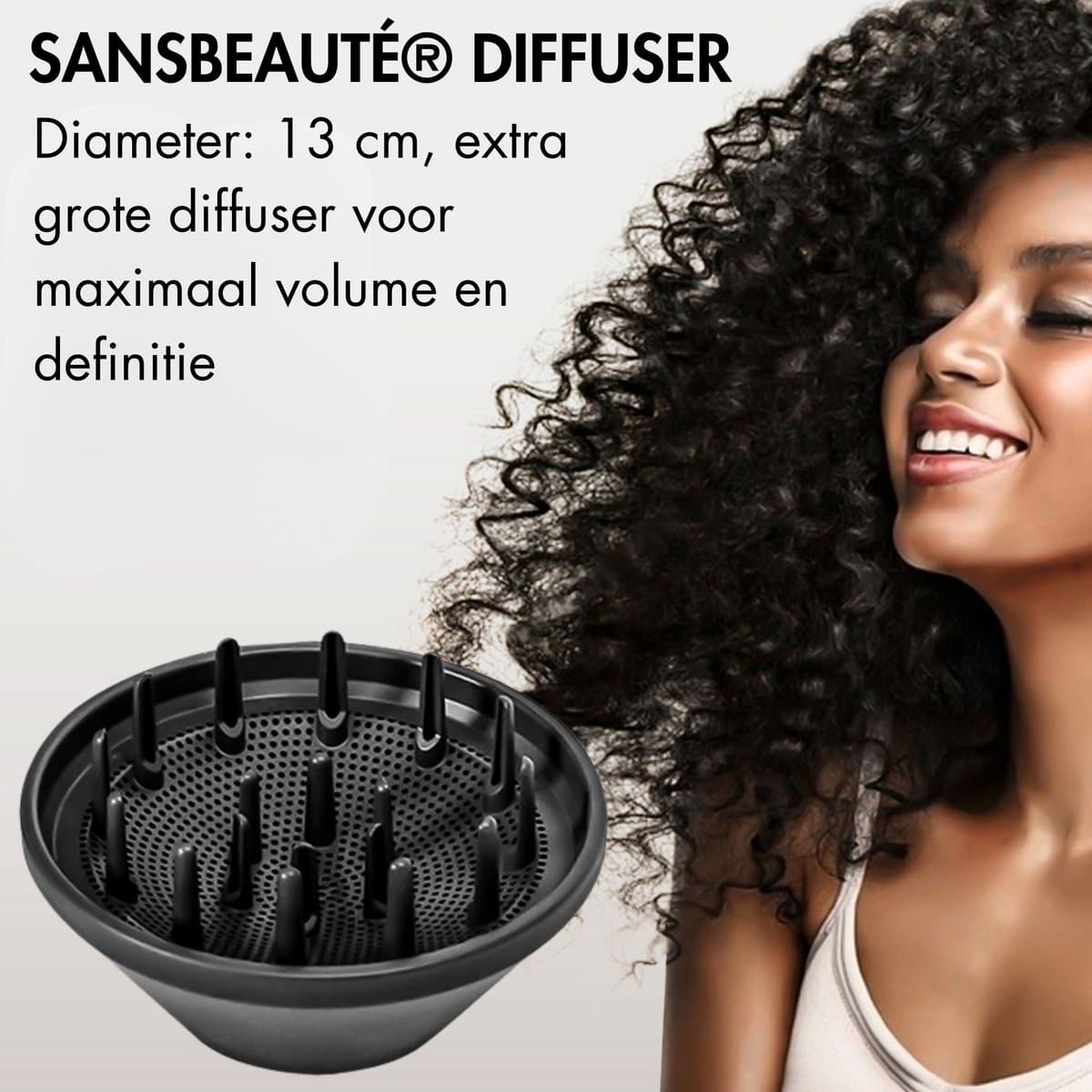 Sansbeauté® Föhn met Diffuser - Krullen - 110.000RPM - Ionische Haardroger met Borstel - 3 Standen - 3 Opzetstukken - Reisföhn - Sèche Cheveux - Krul Feun Set - Haarföhn met Defuser - Hair Blow Dryer - Kappersfohn - 2000W thumbnail 6