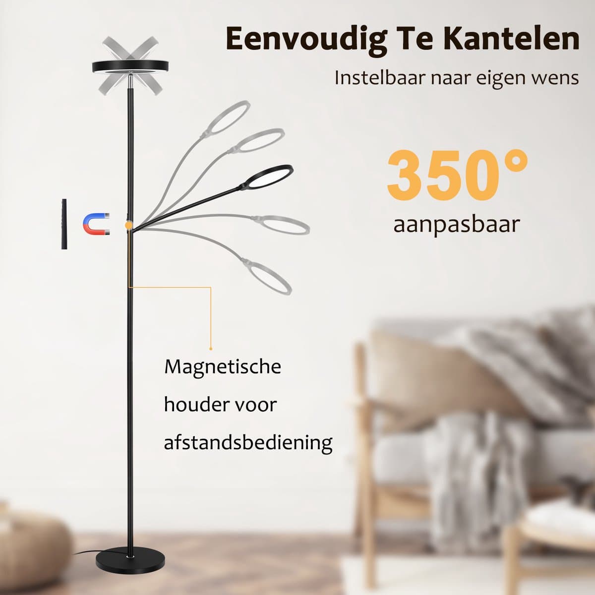 Lopoleis® LED Vloerlamp Woonkamer, slaapkamer, bureaulamp – Vloerlamp Dimbaar en Kantelbaar – Met afstandsbediening – Staande LED-lamp – Minimalistische Staande Lamp – 3000-6000K thumbnail 5
