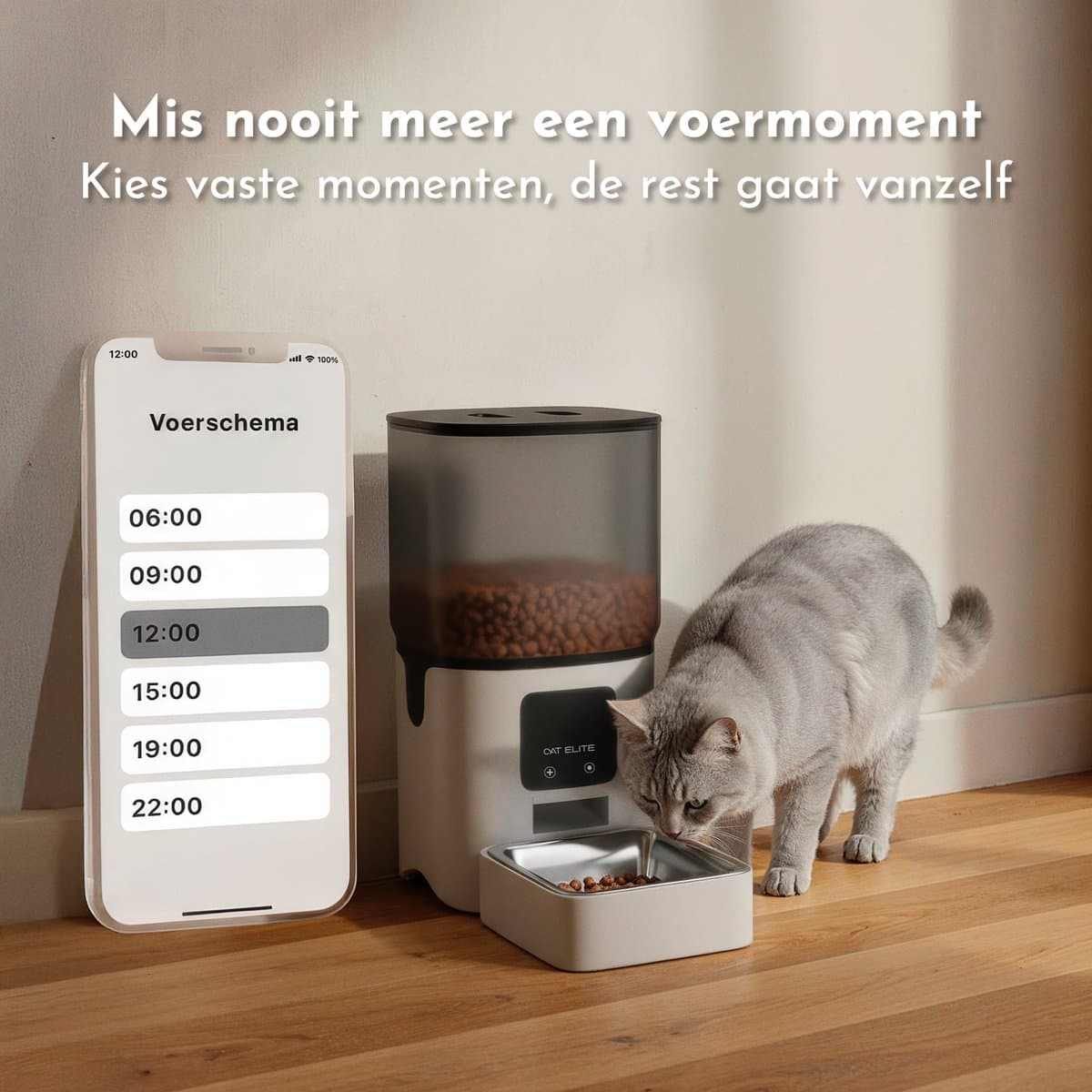 CatElite® - Automatische Voerbak Kat | Core - Dual WiFi 5Ghz & 2.4Ghz - Voerautomaat met Smart App - 6L Voerdispenser RVS - Wit thumbnail 2