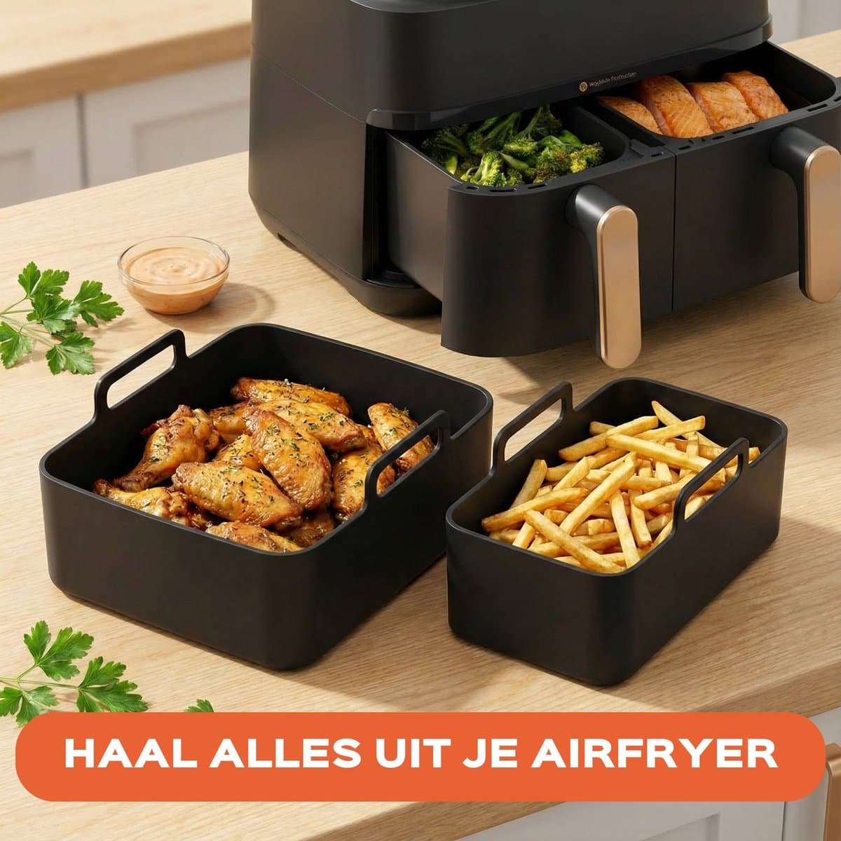 UNBOX Airfryer Siliconen Bakjes - Accessoires voor Dubbele Airfryer zoals Philips Airfryer 3000 series - Tefal Easy Fry Dual XXL - Airfryer Accessoires - Airfryer Bakpapier - Airfryer Mandje thumbnail 3