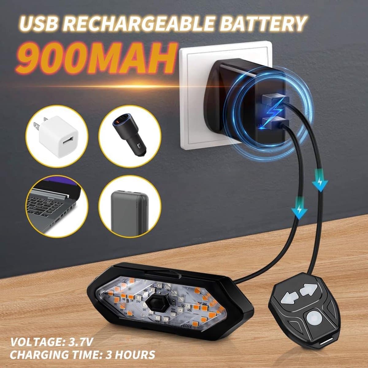 Fietsachterlicht draadloos met richtingaanwijzers - USB oplaadbaar thumbnail 3