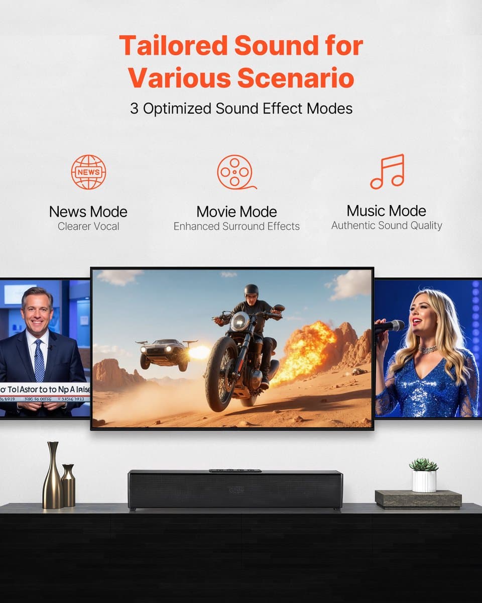 Compacte 17-Inch Soundbar voor Smart TV, 2.0-Kanaals TV-Luidsprekers met Bluetooth- En AUX-Connectiviteit, Afstandsbediening, Eenvoudige Installatie, 80 W Surround-Audiosysteem voor Pc En Thuisbioscoop thumbnail 5