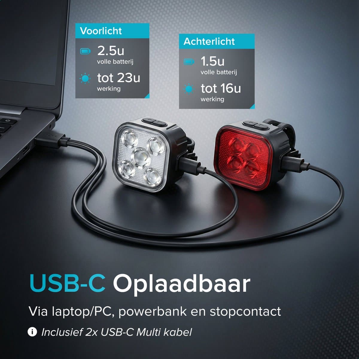Inlustro Fietslampjes Set – 500lm, USB-C, IPX4 thumbnail 3