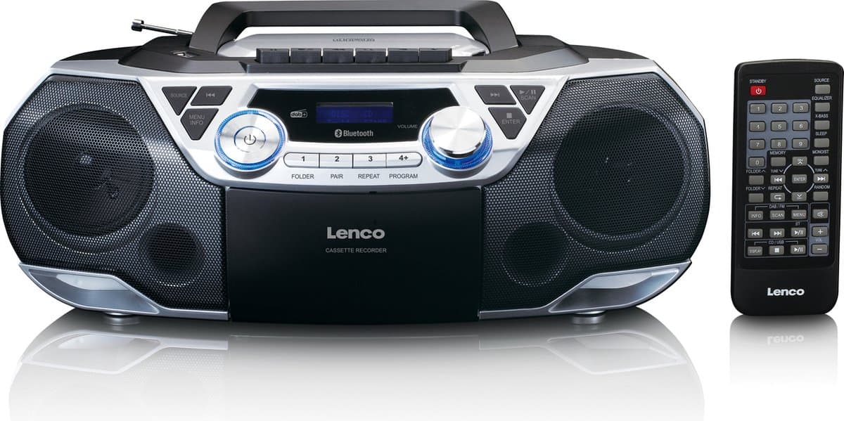 Lenco SCD-720SI - Draagbare DAB+ Radio met Bluetooth, CD-speler en Cassette - Stereo Boombox - Netstroom & Batterijen - Zilver