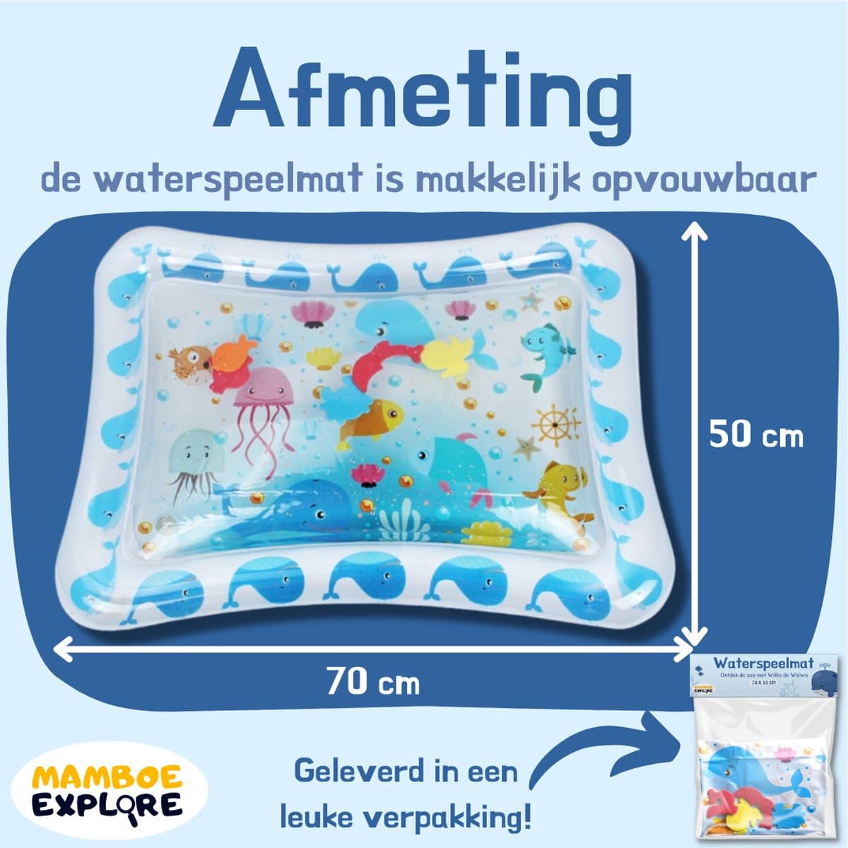 Mamboe Waterspeelmat Wit/Blauw | 70 x 50 cm | Watermat baby | Waterspeelgoed | Speelmat | Speelkleed Baby Opblaasbaar | Tummy Time | Kraamcadeau thumbnail 3