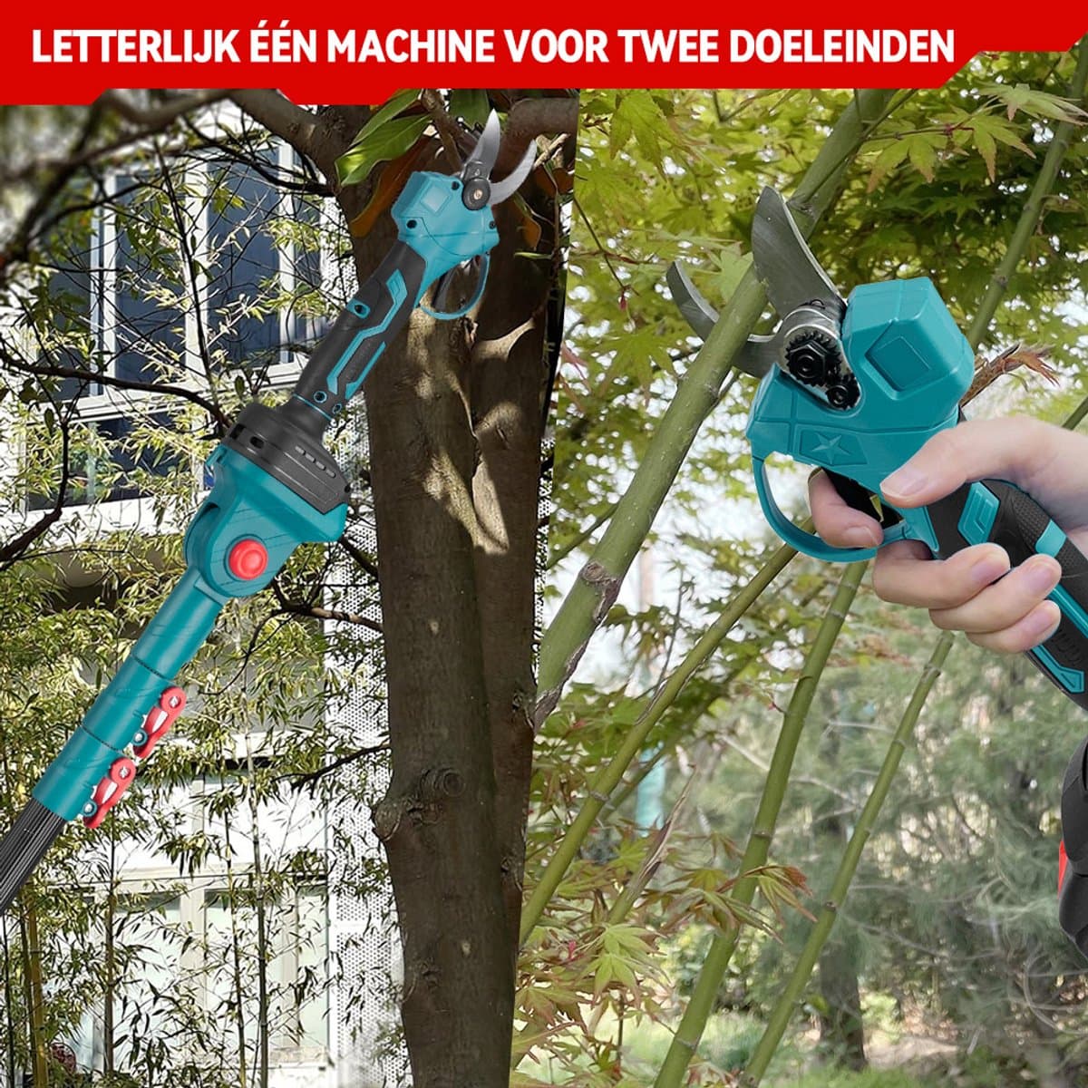 ONEVAN Accu Hoogsnoeier - Snoeischaar Telescopische steel - Borstelloze kettingzaag - snoeizaag voor hoge takken - Met 2 Accus - voor boomtakken, houtzagen thumbnail 4