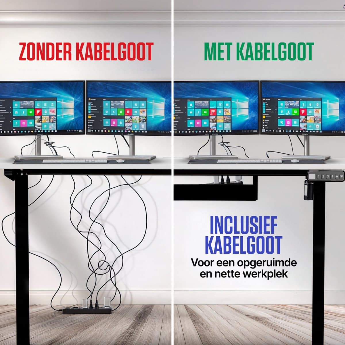 Stane Zit Sta Bureau Elektrisch Verstelbaar - 4 Geheugen Standen - Incl. Kabelgoot - 160 x 80 cm - Wit Blad, Zwart Frame thumbnail 4