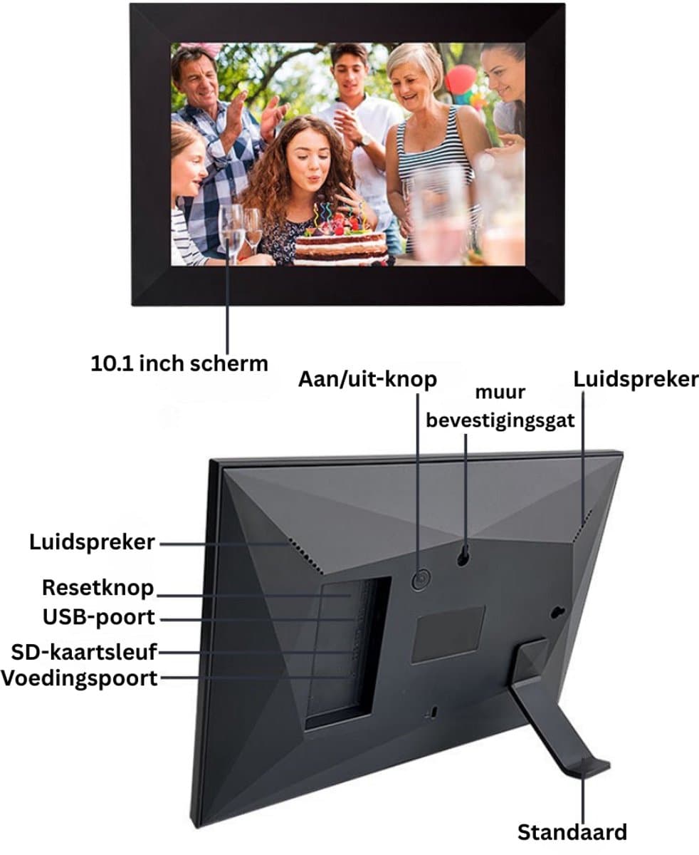 Livista Digitale Fotolijst – 32GB Geheugen – 10.1 inch – Frameo App –HD+ IPS Touchscreen – WiFi Fotokader – Zwart thumbnail 2