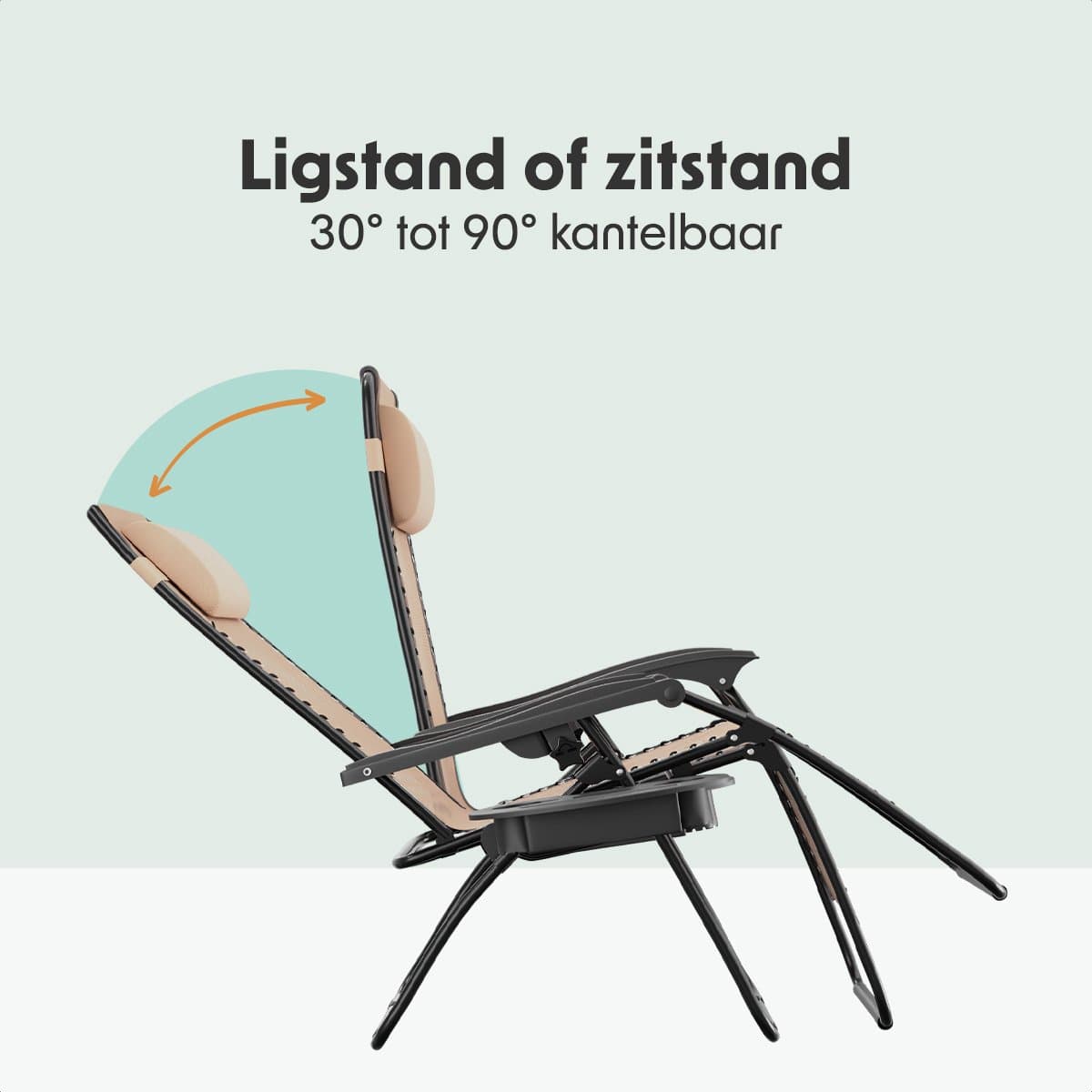 LifeGoods Opvouwbare Tuinstoelen - 2 Stuks - Ligstoel Tuin - 30°-90° Verstelbaar - Metaal - Beige thumbnail 4