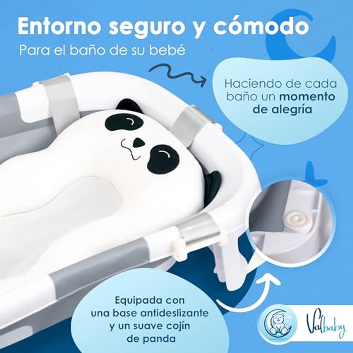 Opvouwbare Babybadkuip met Panda-Kussen - Draagbaar en Ergonomisch voor Pasgeborenen thumbnail 4