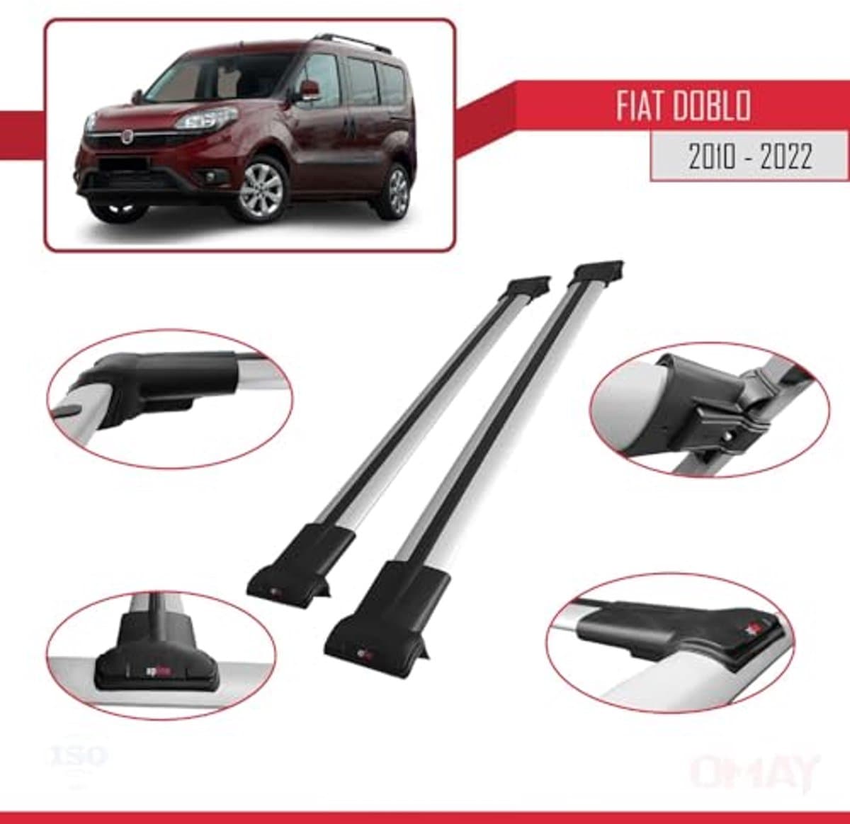 Dakdrager voor Fiat Doblo 2 (2010-2022) - Aluminium Spoorstaven voor Fietsen, Ski's en Dakkoffers thumbnail 6