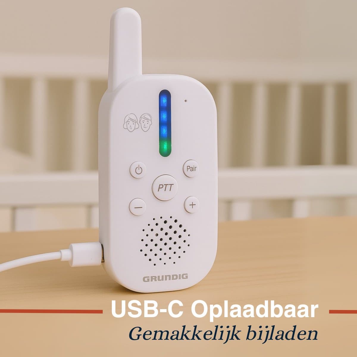 Grundig DECT Audio Babyfoon - Baby Monitor met 150M bereik - Ouder- en Babyunit - met LED Geluidsindicatie en Terugspreekfunctie - Babykamer Accessoires - Wit thumbnail 8
