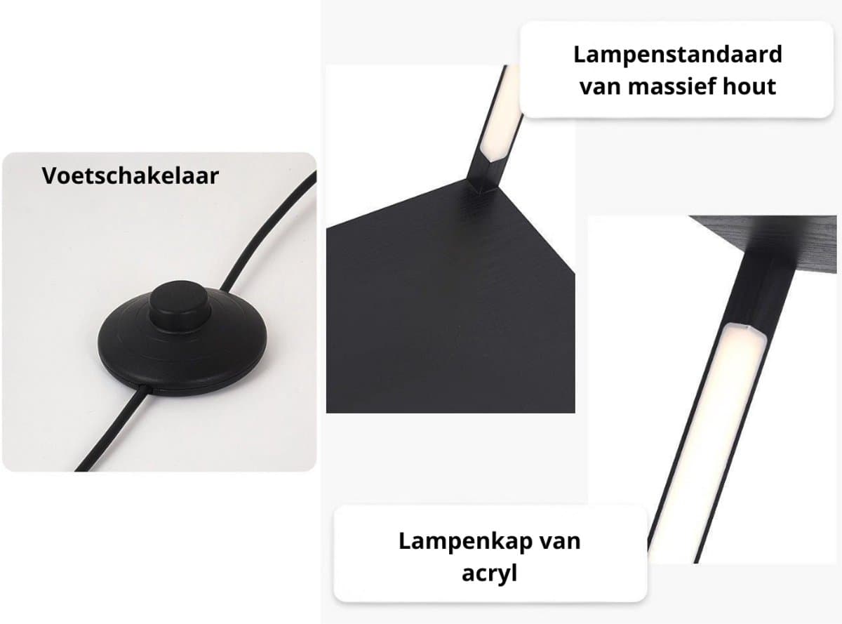 Livista® Staande Lamp – Dimbare LED Verlichting – Met Voetschakelaar – 4 Open Planken – Modern & Functioneel – 163 cm Hoog – Zwart – Perfect voor Woonkamer, Slaapkamer of Kantoor thumbnail 2
