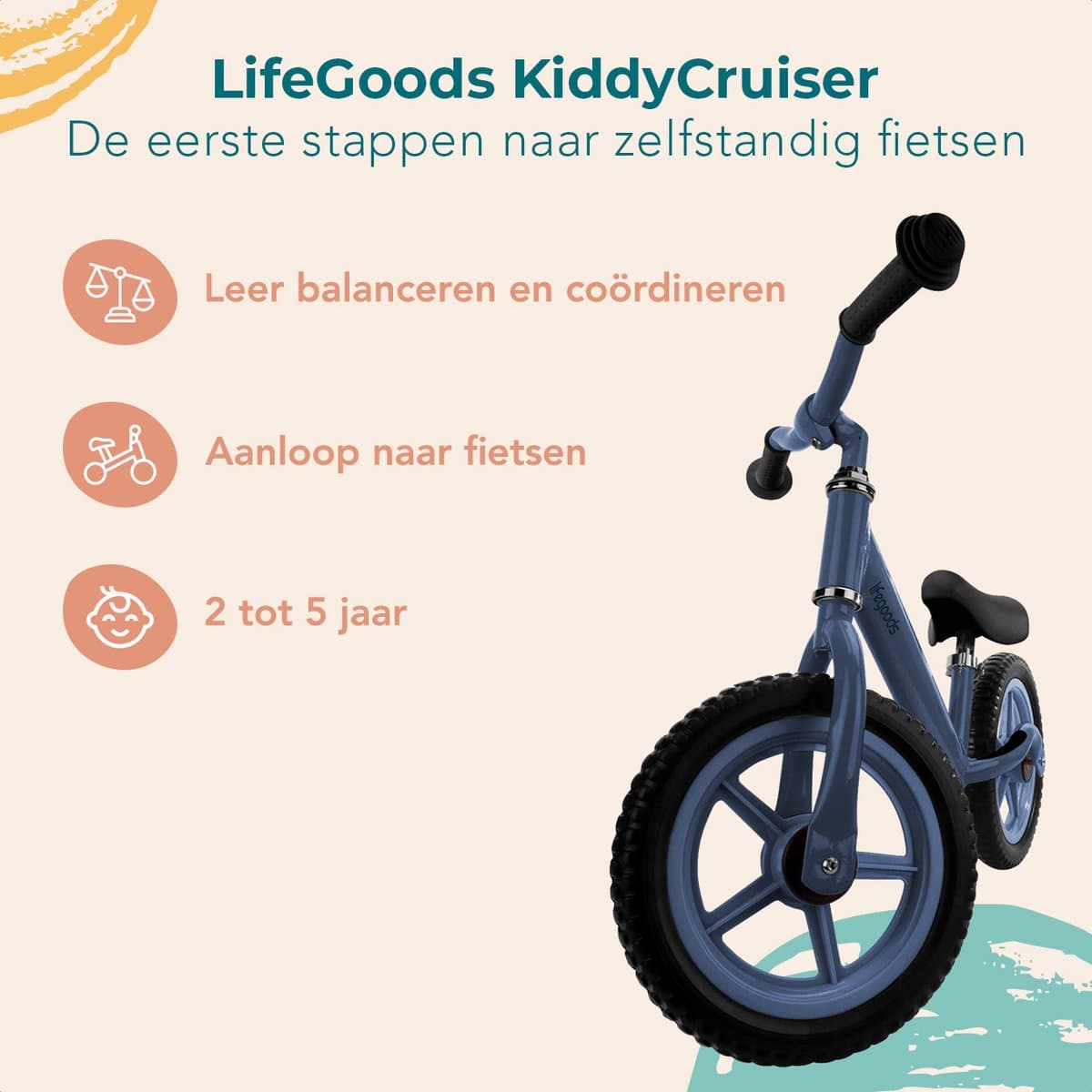 LifeGoods Loopfiets - Speelgoed 2 jaar en ouder - Jongens en Meisjes - Balance Bike - Loopfietsje - Marineblauw thumbnail 2
