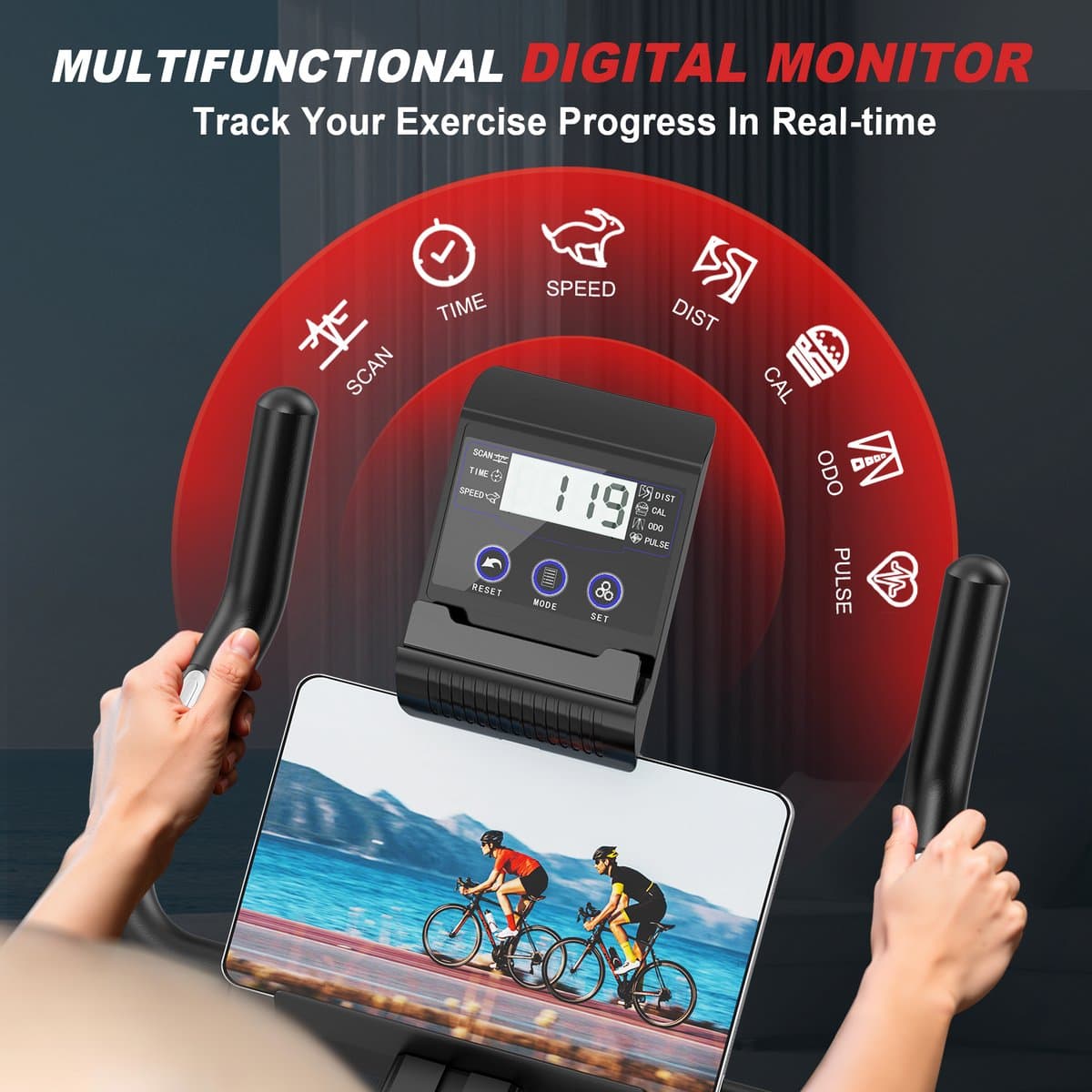 Hometrainers - Fitnessfiets voor binnenshuis met vliegwiel van 10 kg - LCD-scherm - Verstelbare stoel en armleuningen - Draagvermogen 120 kg thumbnail 6