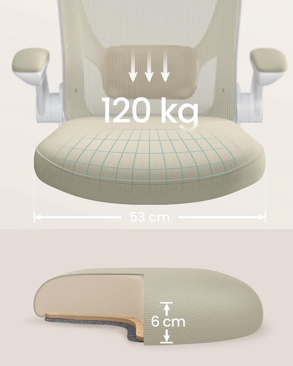 Ergonomische Bureaustoel Wit & Beige - Mesh Rugleuning - Opklapbare Armleuningen - Thuiswerkplek Stoel - Draaibaar & Verstelbaar - 120 kg thumbnail 5