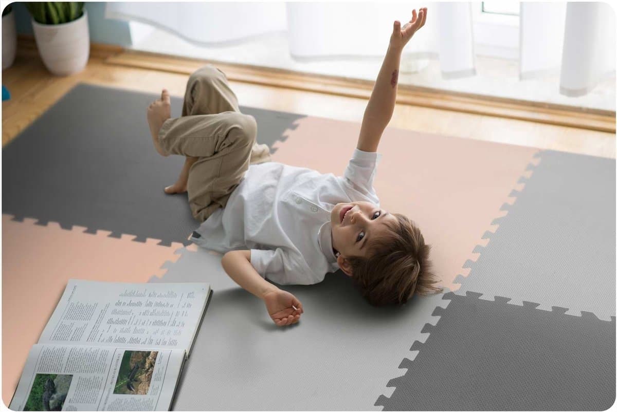 Speelmat Puzzelmat Baby - 180x180 cm - Grijs & Perzik - Foam Mat thumbnail 3