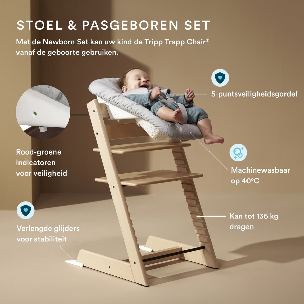Stokke Tripp Trapp-kinderstoel, fjordblauw (inclusief stoel en babyset2) met newbornset - veilig, verstelbaar, ergonomisch ontwerp thumbnail 6