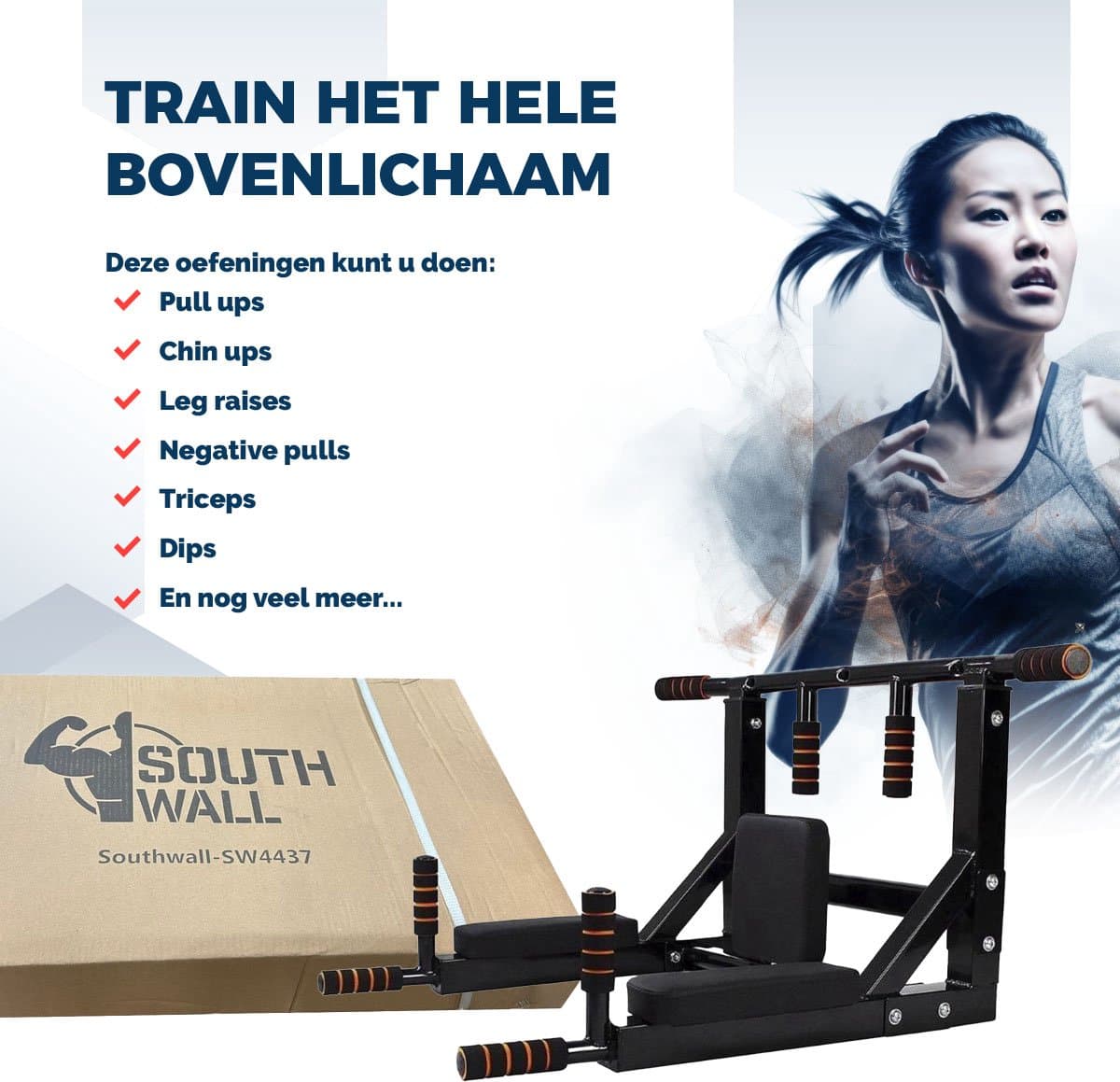 SOUTHWALL Fitness Station – 2-in-1 Pull Up Station en Dip Station – Optrekstang Fitness Wandmontage – Chin Up Bar – Pull Up Bar Muurmontage – Krachttraining – Power Rack – 150kg Draagkracht – Zwart/Rood thumbnail 6