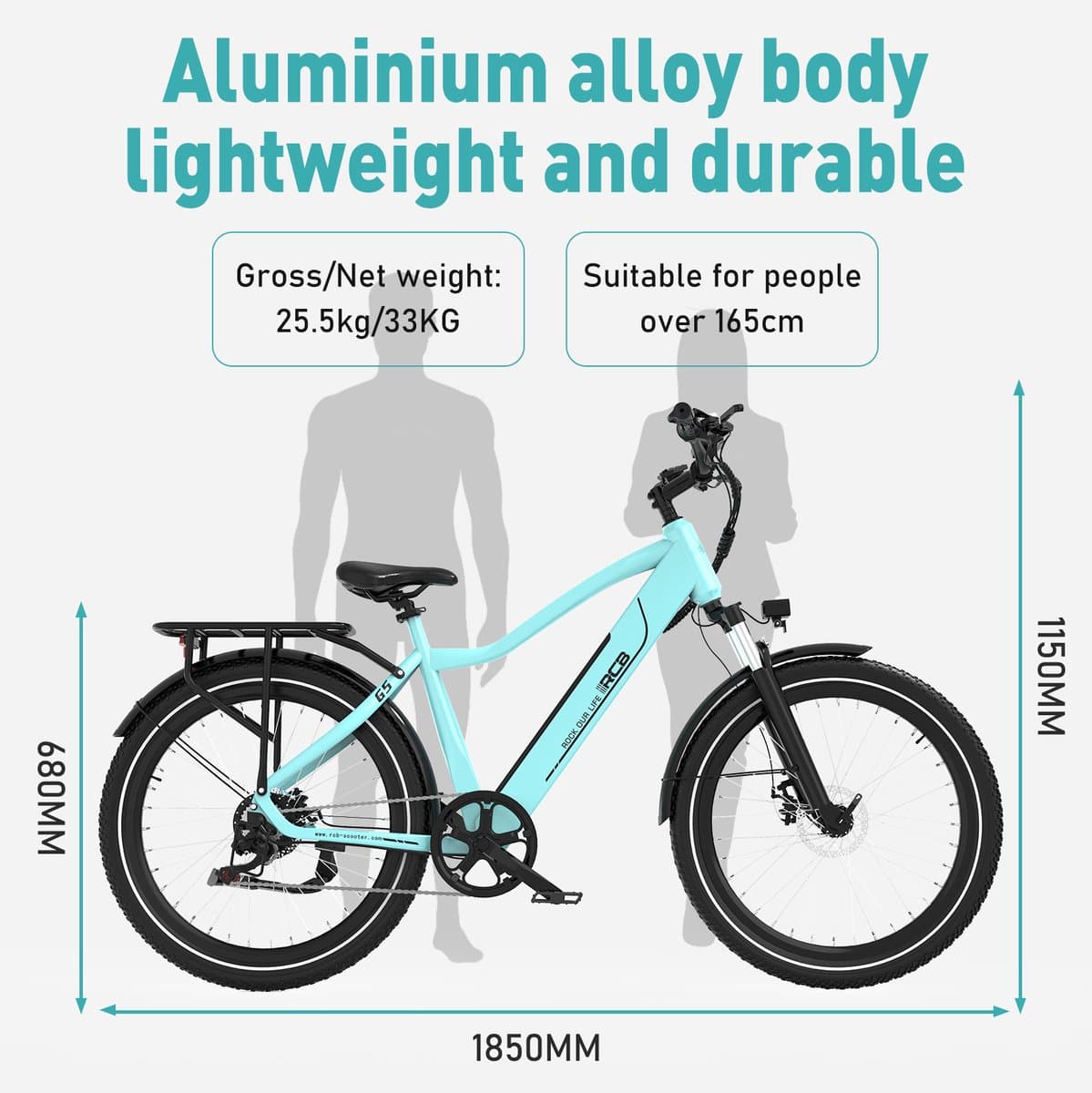 RCB G5 Elektrische Fiets - Lichtgewicht Aluminium Frame - 250W Motor - 36V 13Ah Verwijderbare Batterij - 7 Versnellingen - Met App, NFC & LCD Display - Comfortabel & Roestvrij - Voor Dames en Heren - Actieradius 80km thumbnail 7