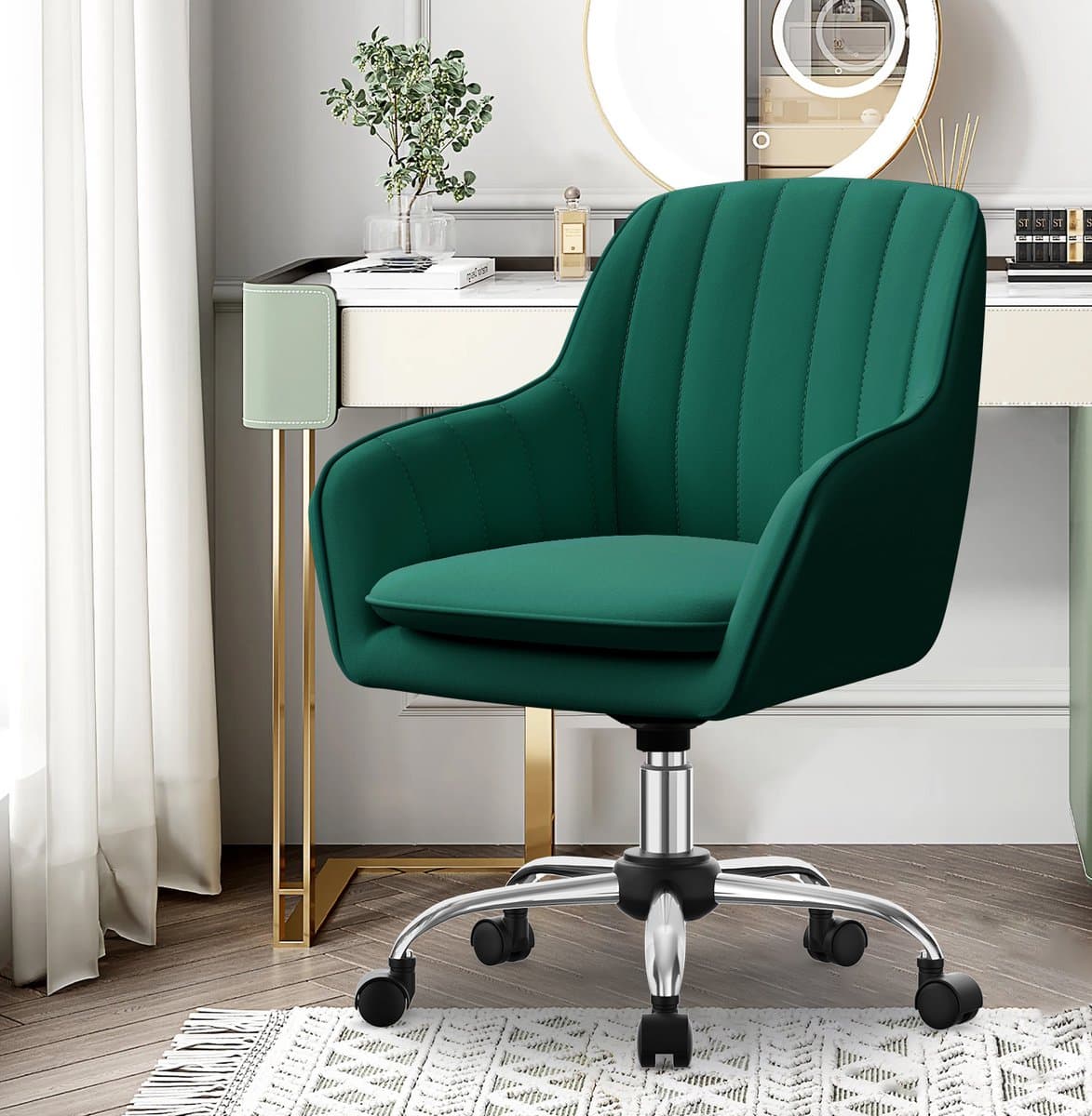 Hiaonyx Bureaustoel-Ergonomische bureaustoel-bureaustoelen voor volwassenen-Dubbel gelaagd zitkussen-360 graden draaibaar-Metalen onderstel-Donkergroen thumbnail 7