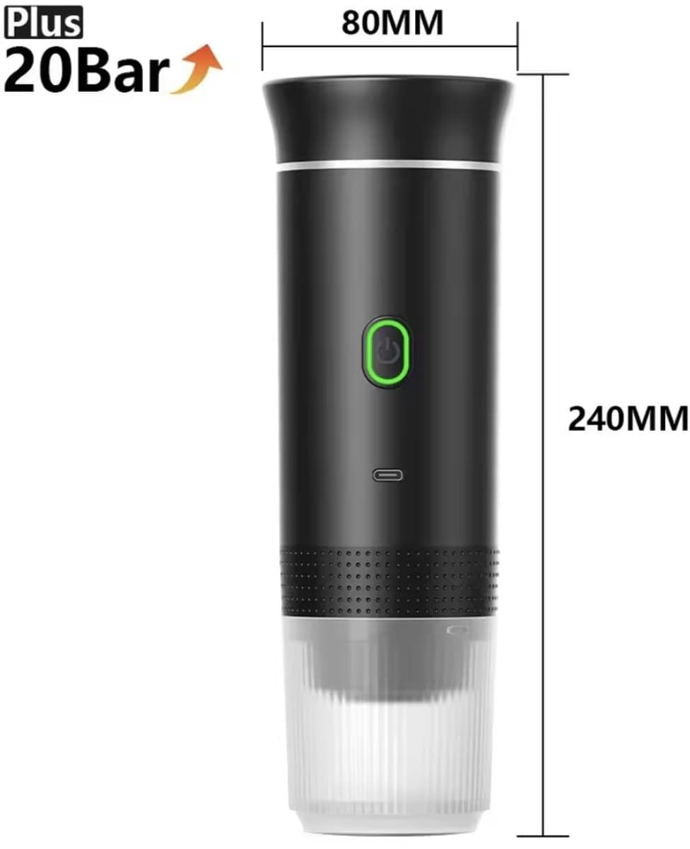 Draagbaar Koffiezetapparaat voor Onderweg - Draadloos voor in de Auto - 12 Volt - Espresso - Nespresso - Dolce Gusto - Capsule Koffie - Gemalen Koffie - Cups - Oplaadbaar - Draagbare Koffiemachine - Zwart thumbnail 3