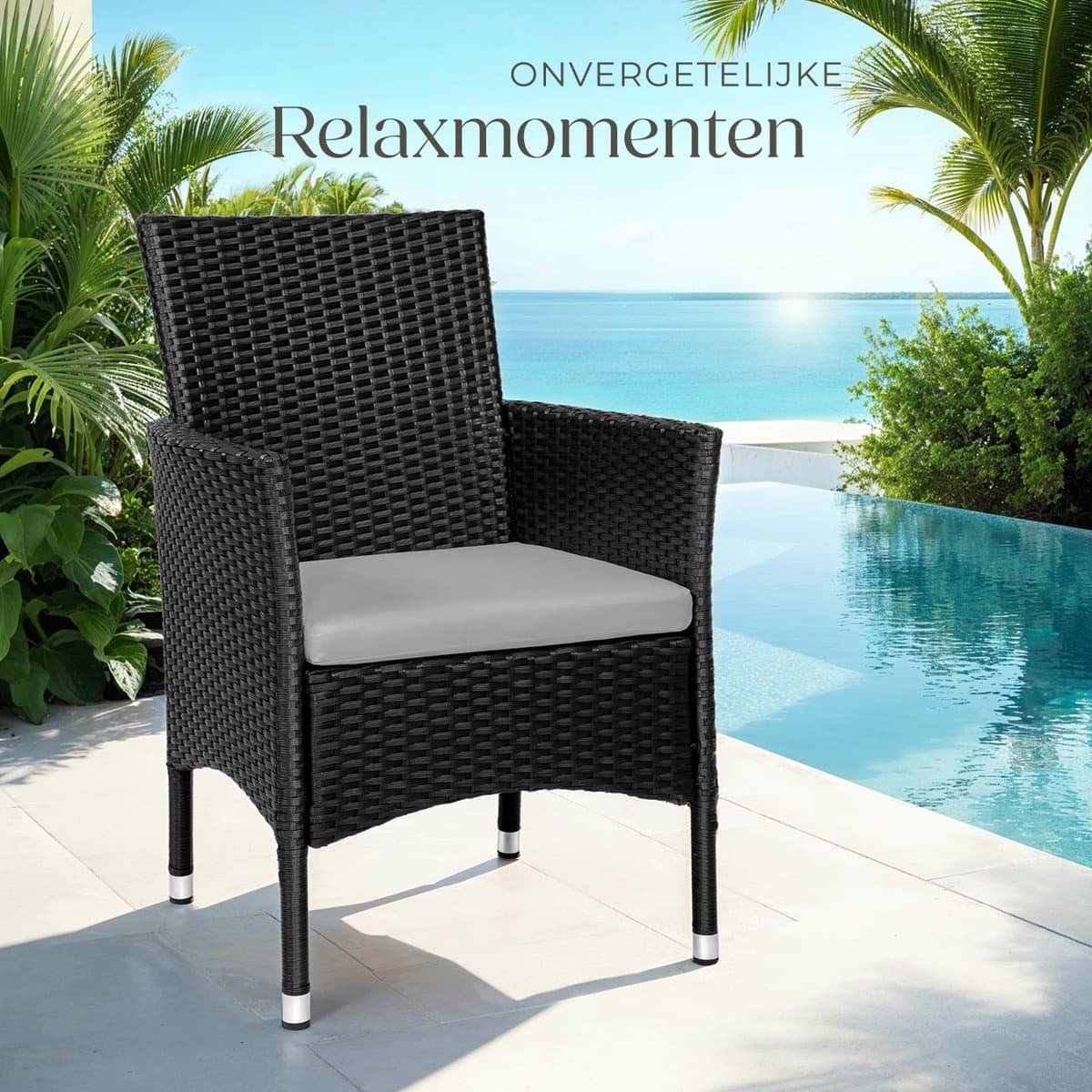 tectake® - Wicker tuinstoelen - Set van 2 - UV-bestendig - Stalen frame - Regenbestendige afneembare hoezen in 2 twee kleuren - Voor terras of balkon - zwart thumbnail 6