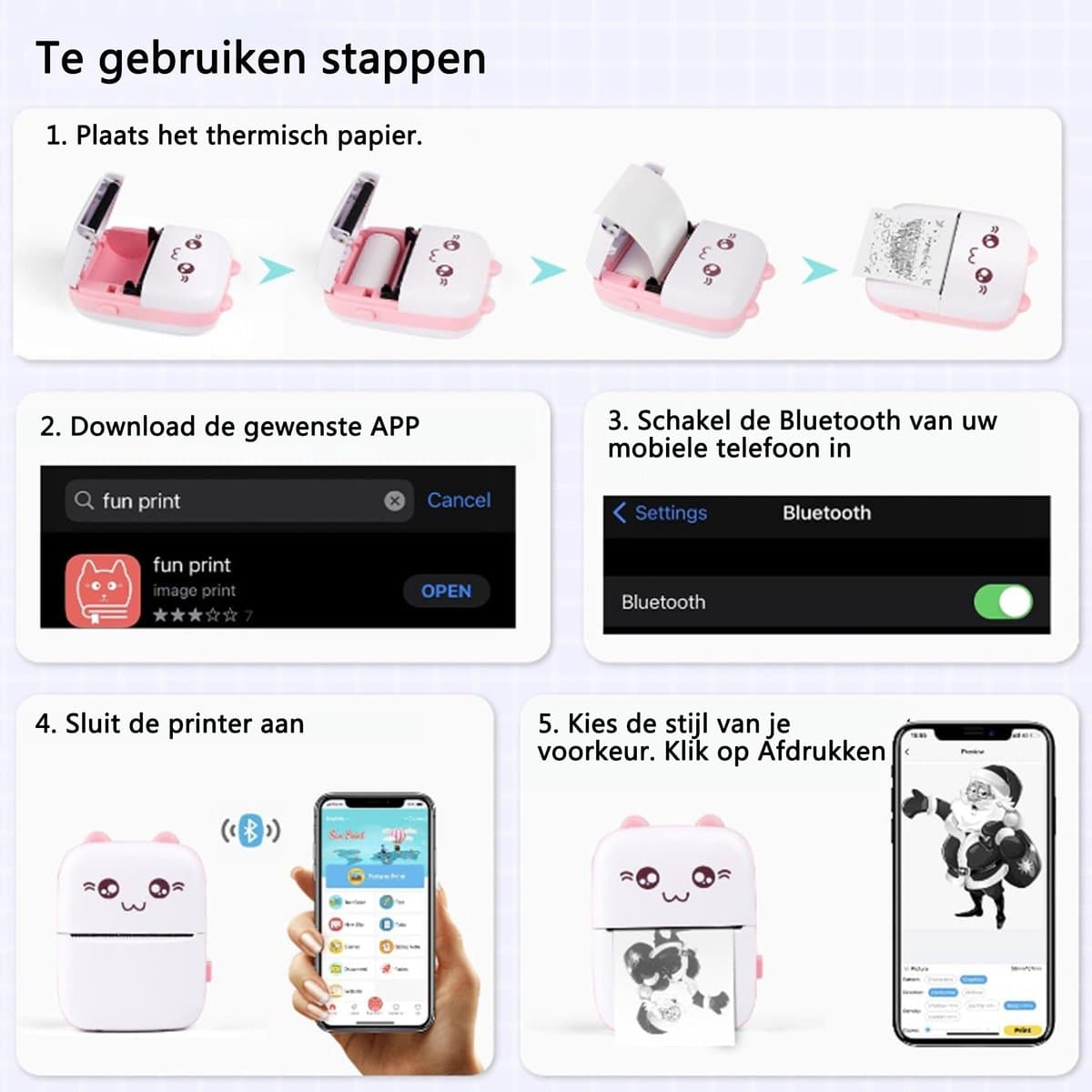 NAXSIR Draadloze Bluetooth Thermische Miniprinter - Multifunctioneel met 5 * Printerpapier en 5 Kleurrijke Pennetjes - Ideaal voor Foto's, Lijsten & Ontvangstbewijzen-blauw thumbnail 4