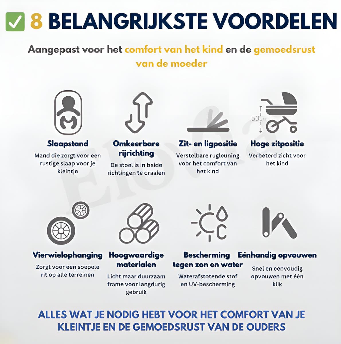 Kinderwagen 3 in 1 Grijs - incl. Àutostoel - 0-25kg - Luiertas- XXL - Buggy 3in1 - Verstelbare duwstang - Opvouwbaar - Wandelwagen - XXL zonnekap - Rubberen wielen - Reiswieg- 8 cadeaus- Elovia thumbnail 2