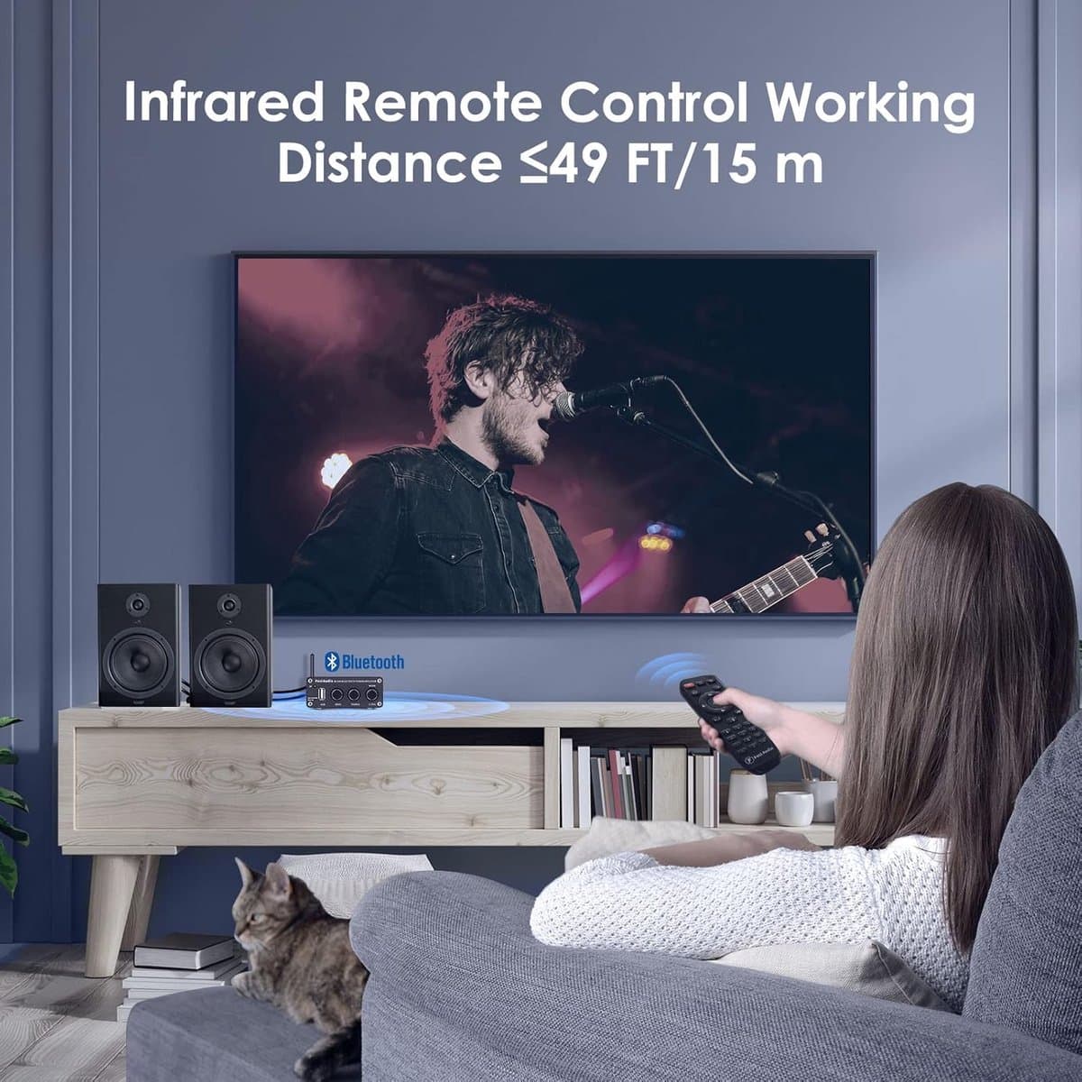 Mini Versterker - Versterker HiFi - voor Passieve Luidsprekers - met Treble - Bass Controle - Bluetooth 5.0 - AUX - U-Schijf - 200W - 92dB - 11.99 x 8.99 x 3 cm - Zwart thumbnail 2