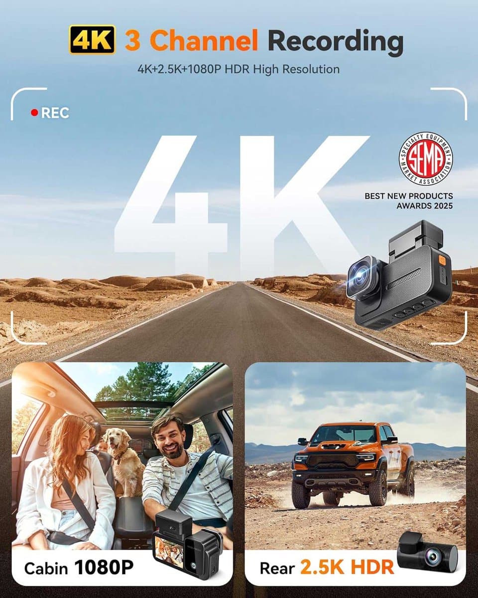 Wolfbox X5 Touch 3CH 4K Wifi Gps 128gb dashcam - Camera voor + achter + interieur - 2,35 inch touchscreen Lcd - Wifi en Gps - Parkeermodus - 4K resolutie - 128gb Micro SD kaart - dashcam voor auto thumbnail 4