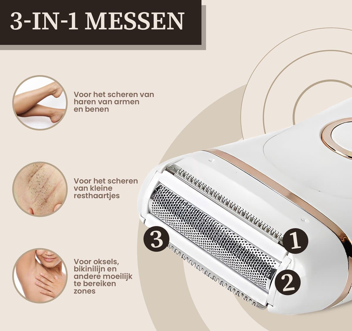 Gluxury® 3-in-1 Ladyshave Pro voor Vrouwen - Ontharingsapparaat - Trimmer & Scheerapparaat Vrouw - Ontharen - Haarverwijderaar thumbnail 3