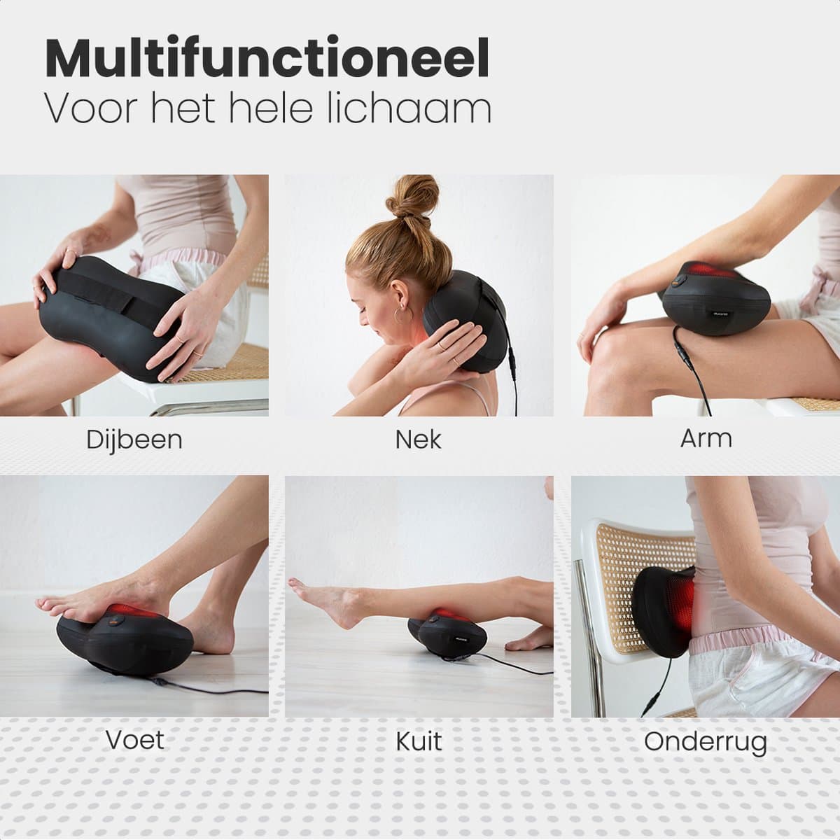 Auronic Shiatsu Massage kussen - Elektrisch Nek en Rug Massage Apparaat - Infrarood Warmte Functie - Nekmassage - Zwart thumbnail 6