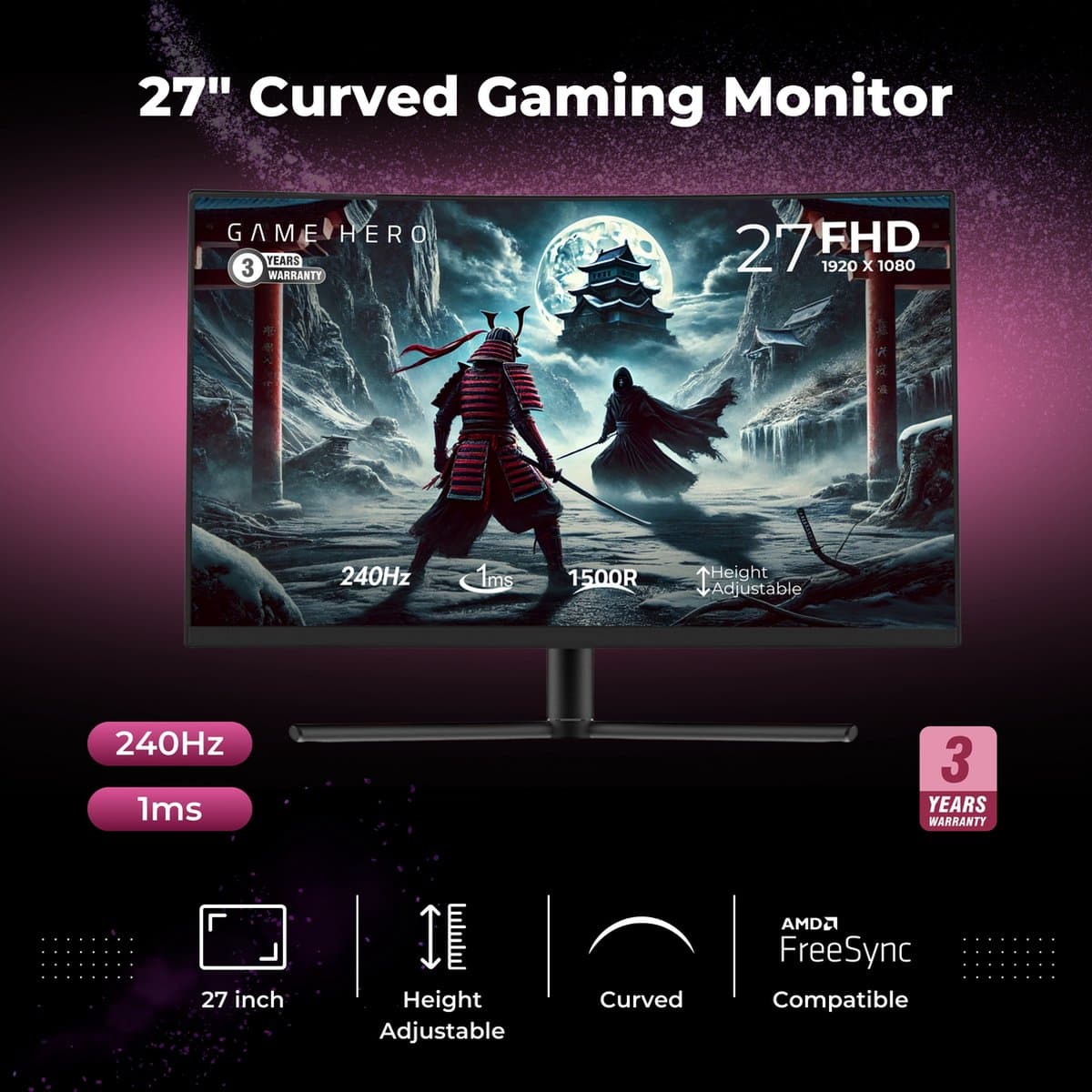GAME GAME HERO 27" Curved: 240Hz VA, 1ms, Full HD thumbnail 2