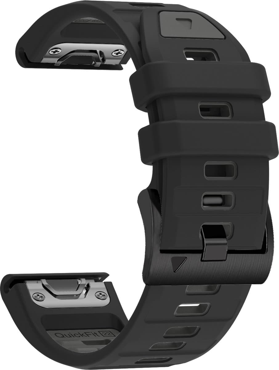 Stravo Siliconen bandje in Fenix 8 Stijl voor Garmin Fenix 5 (Plus)/Fenix 6 (Pro)/Fenix 7 (Pro-Sapphire-Solar)/Fenix 8-47mm/Fenix E-Garmin Epix (Pro) Gen 2-47mm - Quickfit 22 / 22mm band voor Garmin smartwatches - Horlogebandje - Zwart/Grijs thumbnail 8
