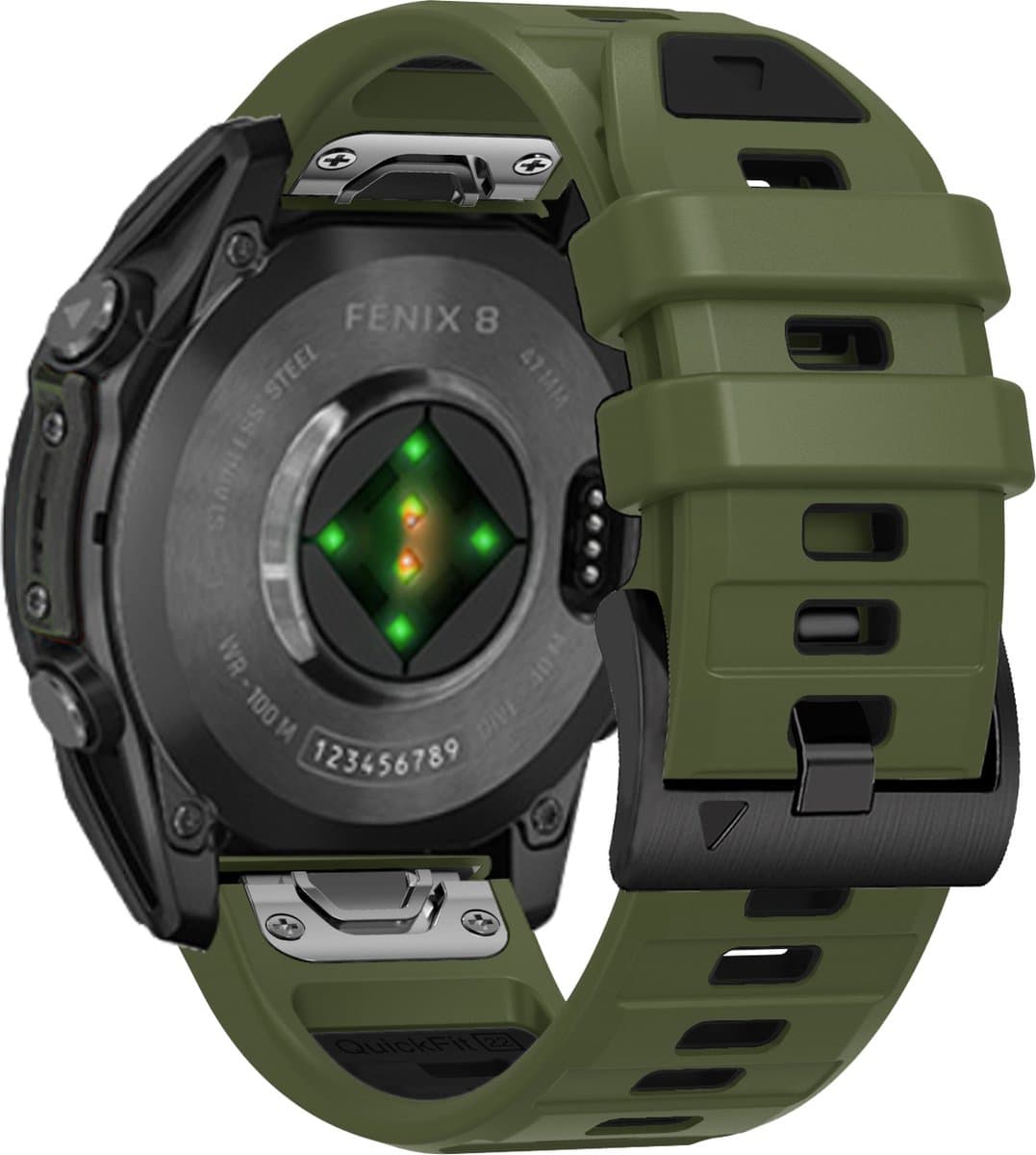 Stravo Siliconen bandje in Fenix 8 Stijl voor Garmin Fenix 5 (Plus)/Fenix 6 (Pro)/Fenix 7 (Pro-Sapphire-Solar)/Fenix 8-47mm/Fenix E-Garmin Epix (Pro) Gen 2-47mm - Quickfit 22 / 22mm band voor Garmin smartwatches - Horlogebandje - Groen/Zwart thumbnail 2