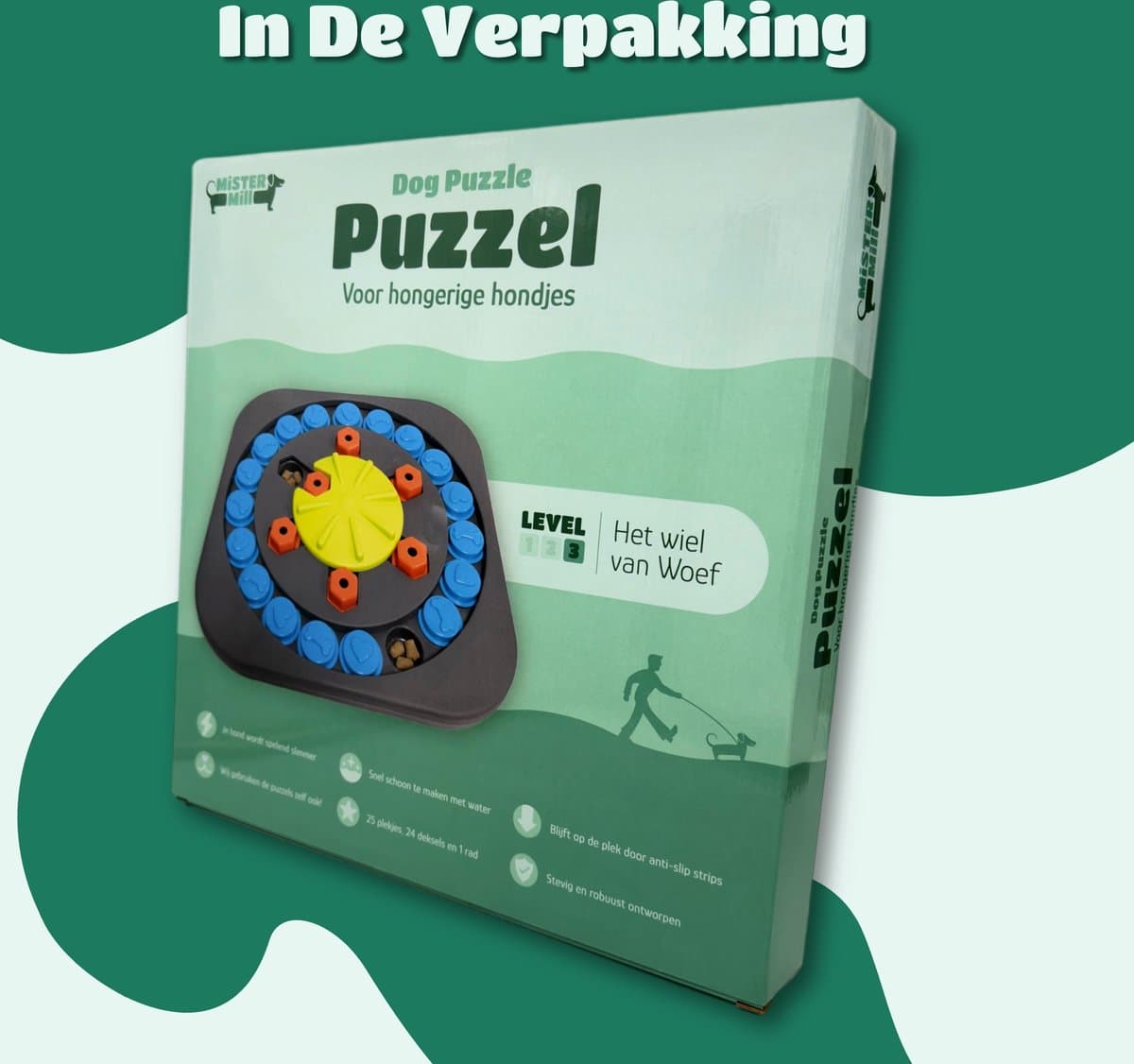 Mister Mill Puzzel Hond - Intelligentiespeelgoed Hond / Kat - Interactieve Hondenpuzzel - Denkspel Hond - Level 3 - Wiel van Woef - Interactieve Hond - Interactief Kattenspeelgoed - 35 x 35 CM thumbnail 7
