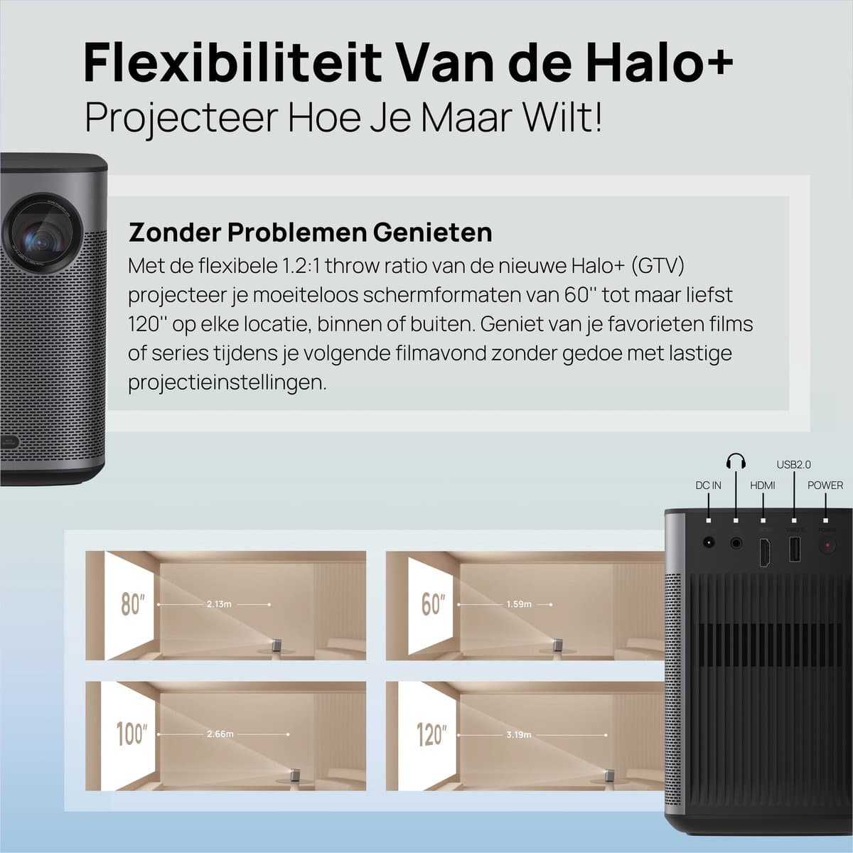 XGIMI Halo+ (GTV) - Draagbare Smart-projector - Beamer - Google TV Ref + 3.0 - Harman/Kardon 2 x 5W luidsprekers - Chromecast - 700 ISO Lumen - Dolby Audio - Bluetooth 5.1 - DTS-HD thumbnail 5