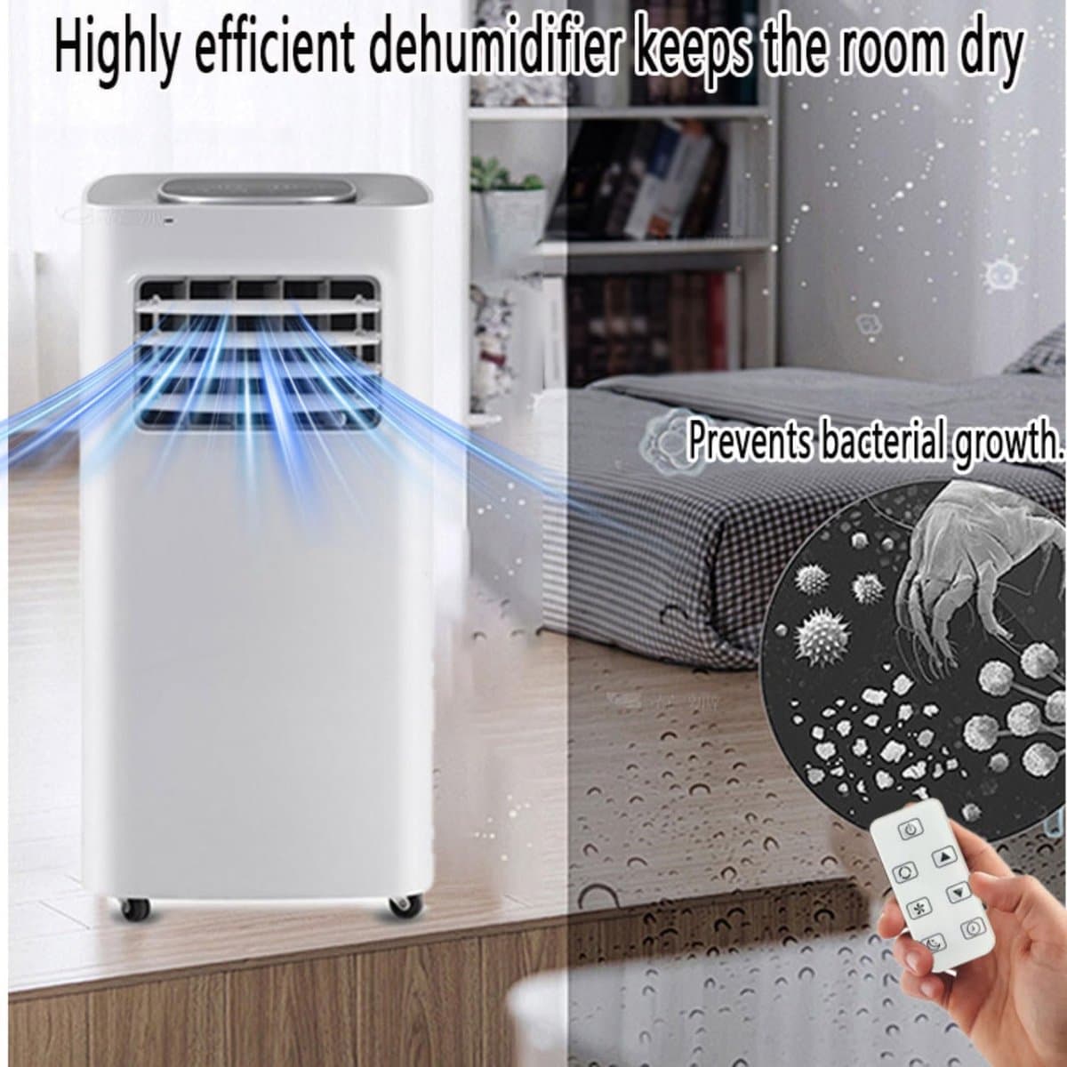 Mobiele airco - Draagbare airconditioner - 7000 BTU - koelt tot 28 vierkante meter - slimme airco met afstandsbediening - 3-in-1 koel- ontvochtigings- en ventilatorfunctie - 24-uurs timer en 120° zwenkfunctie thumbnail 7