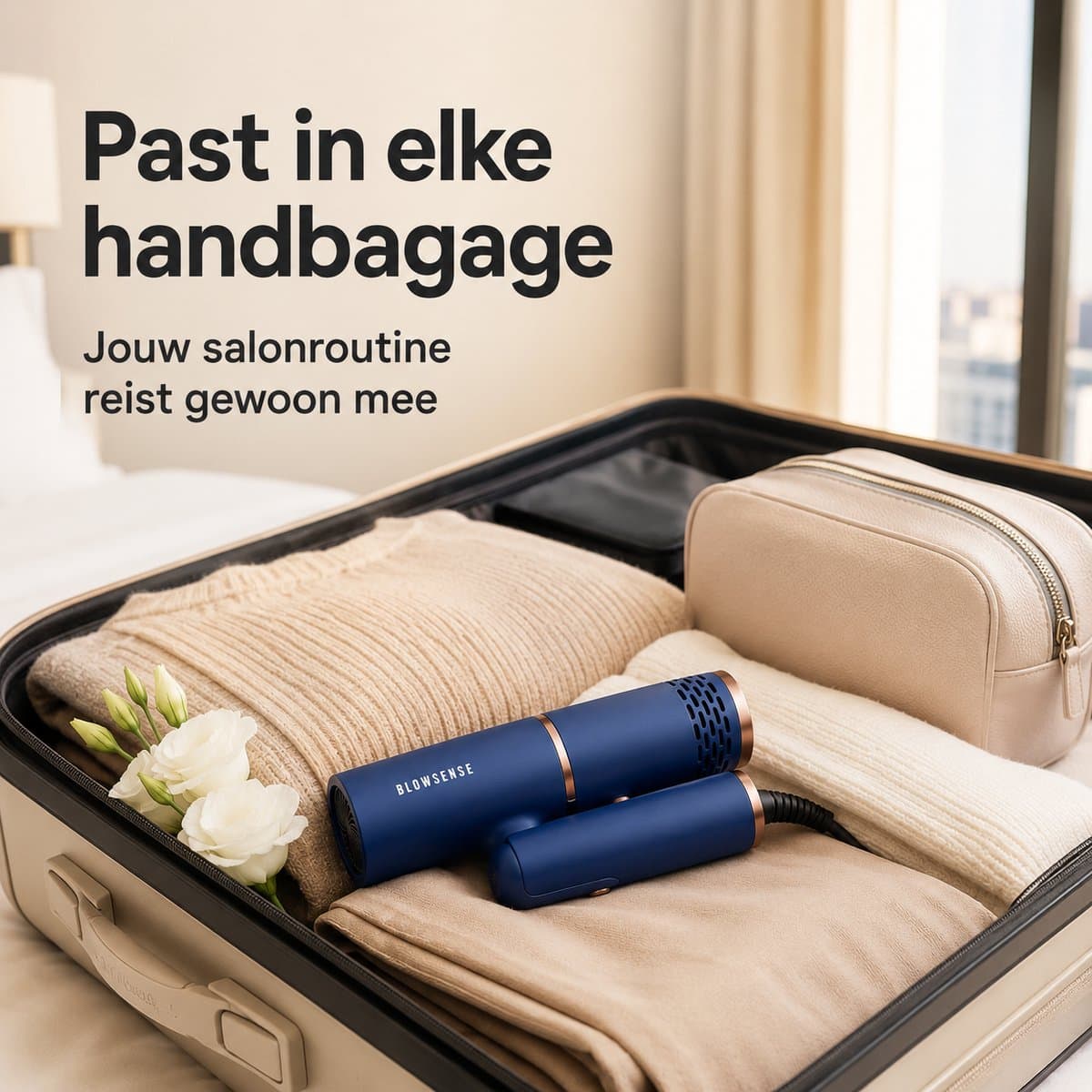 BlowSense® TravelDry Reisföhn Opvouwbaar – Compacte Haardroger voor Reizen, Vakantie en Handbagage – 1400W – Met Concentrator-opzetstuk – Ruimtebesparende Opvouwbare Föhn – Saffierblauw – 2026 Model thumbnail 8