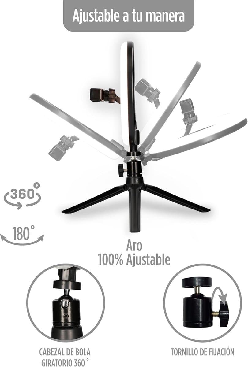 Thijox - Dimbare Led Lichtring voor Bureau, 3 Lichttemperaturen en 10 Helderheidsniveaus, Ringlicht voor Smartphone, TIK Tok, Fotografie, Selfie, Vers thumbnail 2