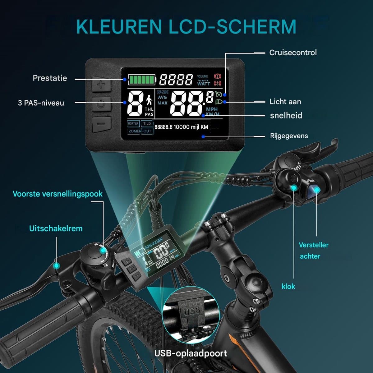 Fafrees 27,5 inch Elektrische Mountainbike - 250W Motor - Shimano 21 versnellingen - Mechanische Schijfremmen - Elektrische Fiets– Roestbestendige aluminiumlegering – 15AH –IPX4 Stadsfiets –Trekkingfiets –Blauw thumbnail 4