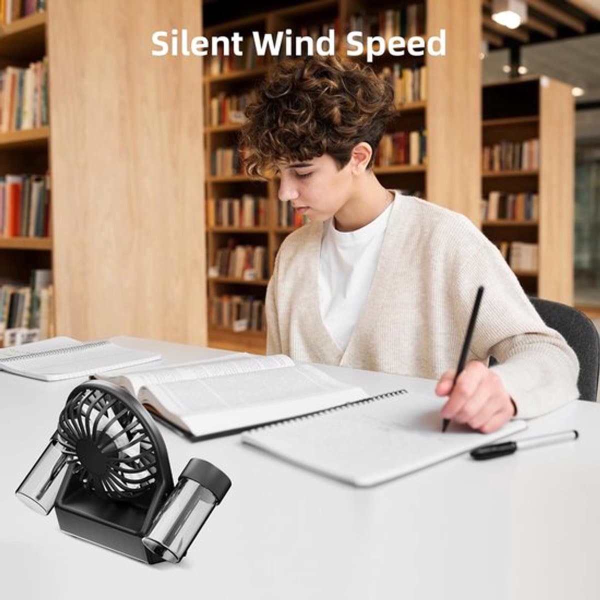 Solvix tafel ventilator geluidloos - Tafelfan - Zwart - Met 2 Sprayflessen - 4 Verstelbare Windsnelheden - Voor Thuis en Kantoor thumbnail 5